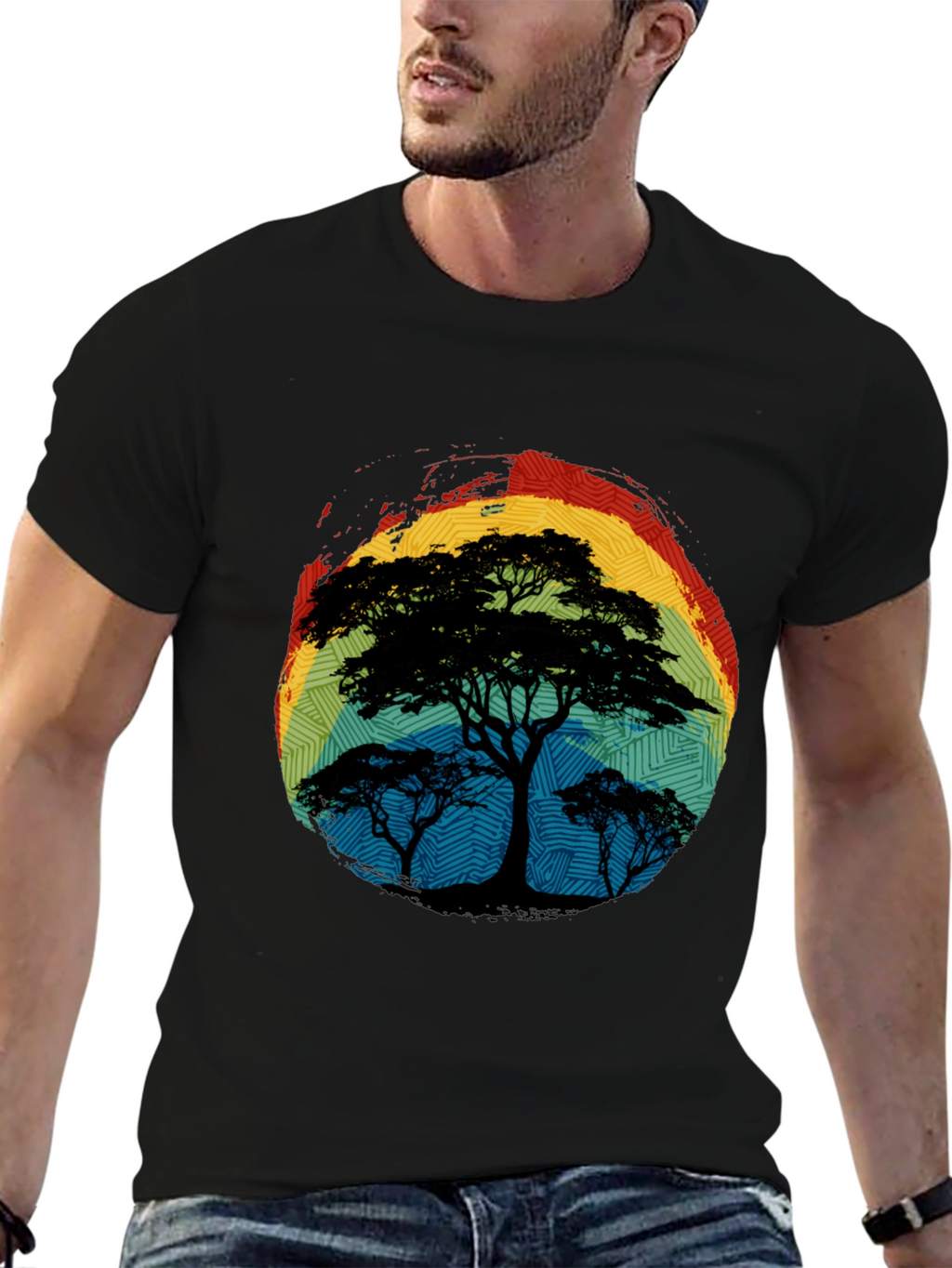 African Sunset Tree Graphic Tee - Black