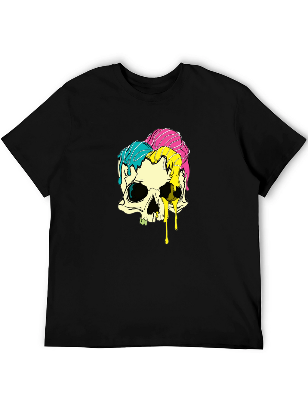 Melting Skull Graphic Tee - Black Cotton T-Shirt