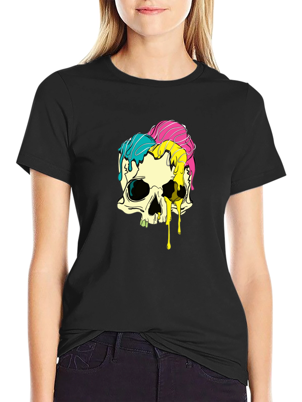 Melting Skull Graphic Tee - Black Cotton T-Shirt