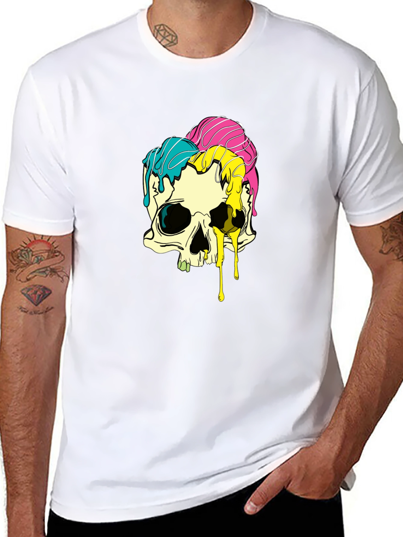 Melting Skull Graphic Tee - Black Cotton T-Shirt