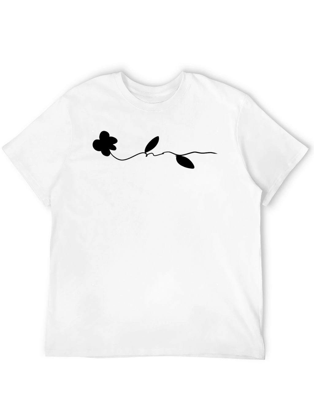 Minimalist Flower Line Art Black T-Shirt