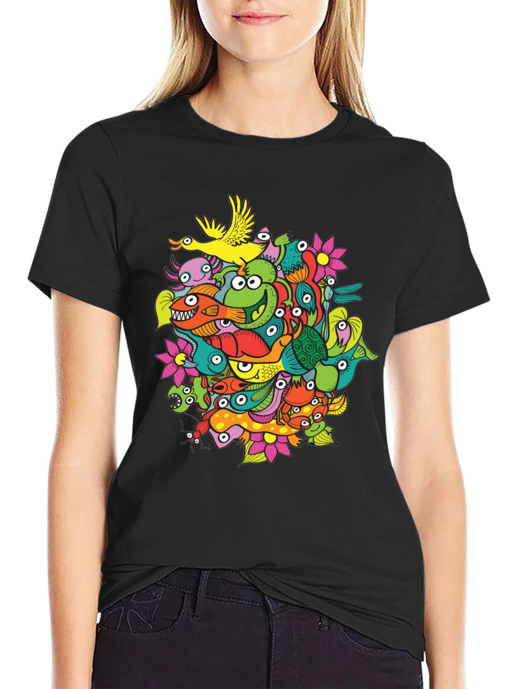 Funky Doodle Art Black T-Shirt