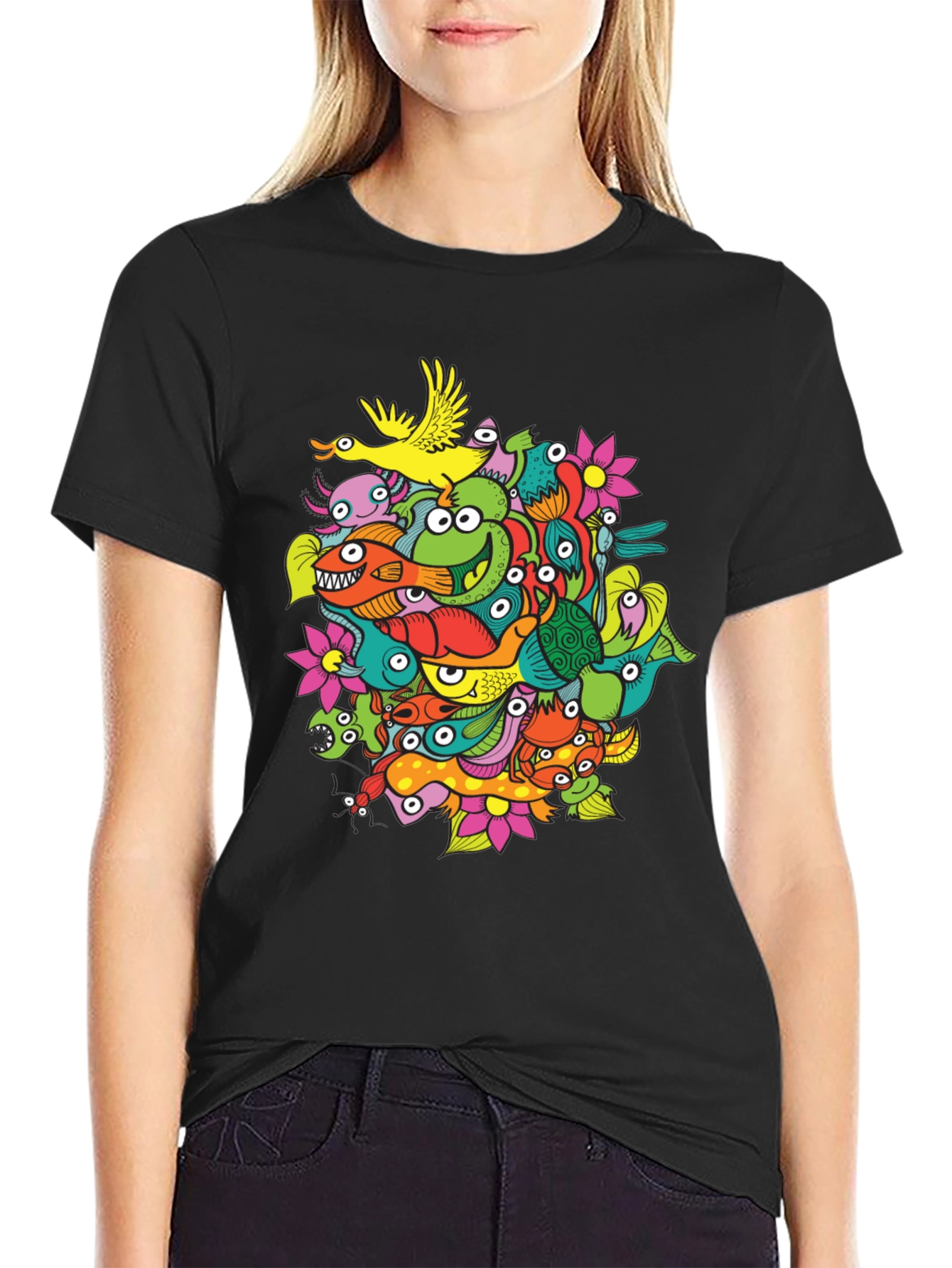 Funky Doodle Art Black T-Shirt