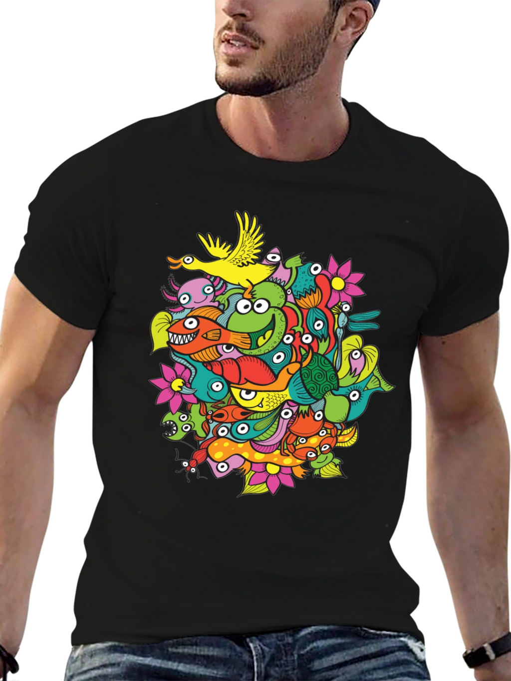 Funky Doodle Art Black T-Shirt