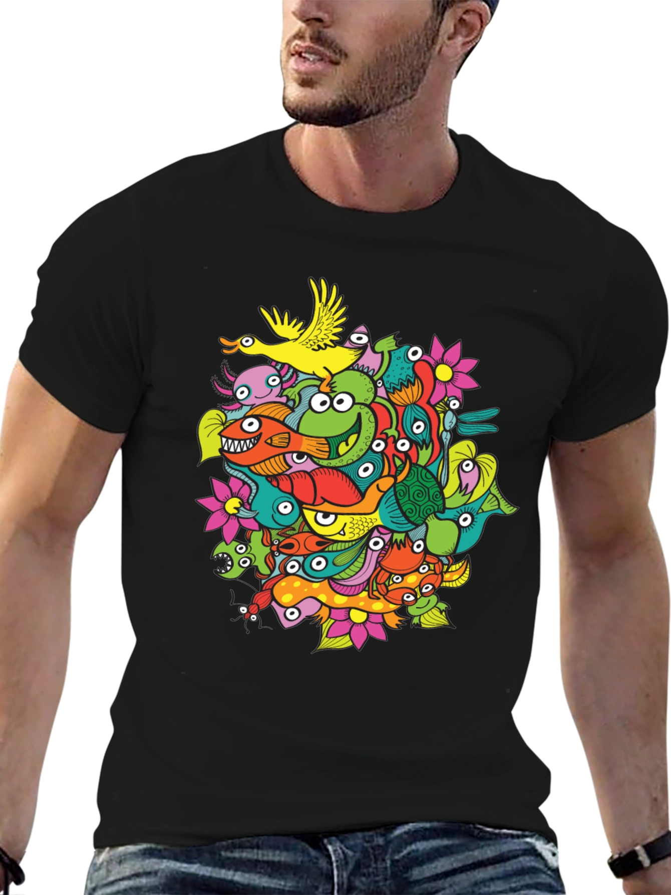 Funky Doodle Art Black T-Shirt