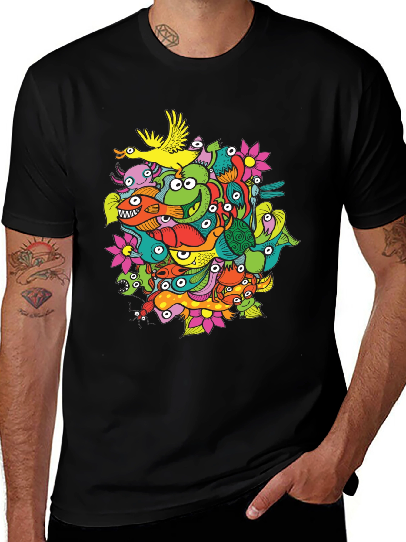 Funky Doodle Art Black T-Shirt
