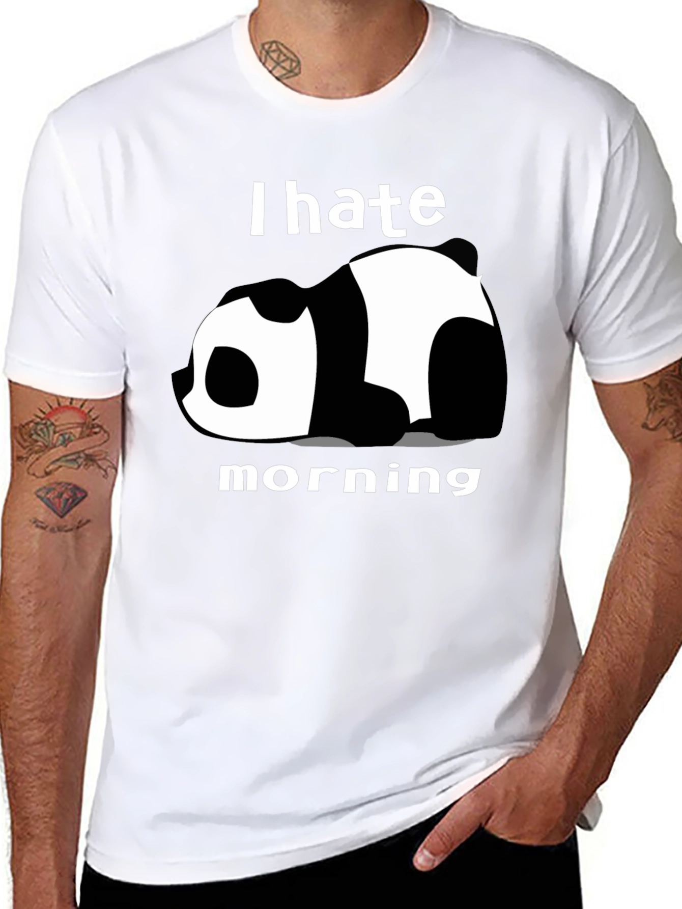 I Hate Morning Panda Graphic Tee - Black