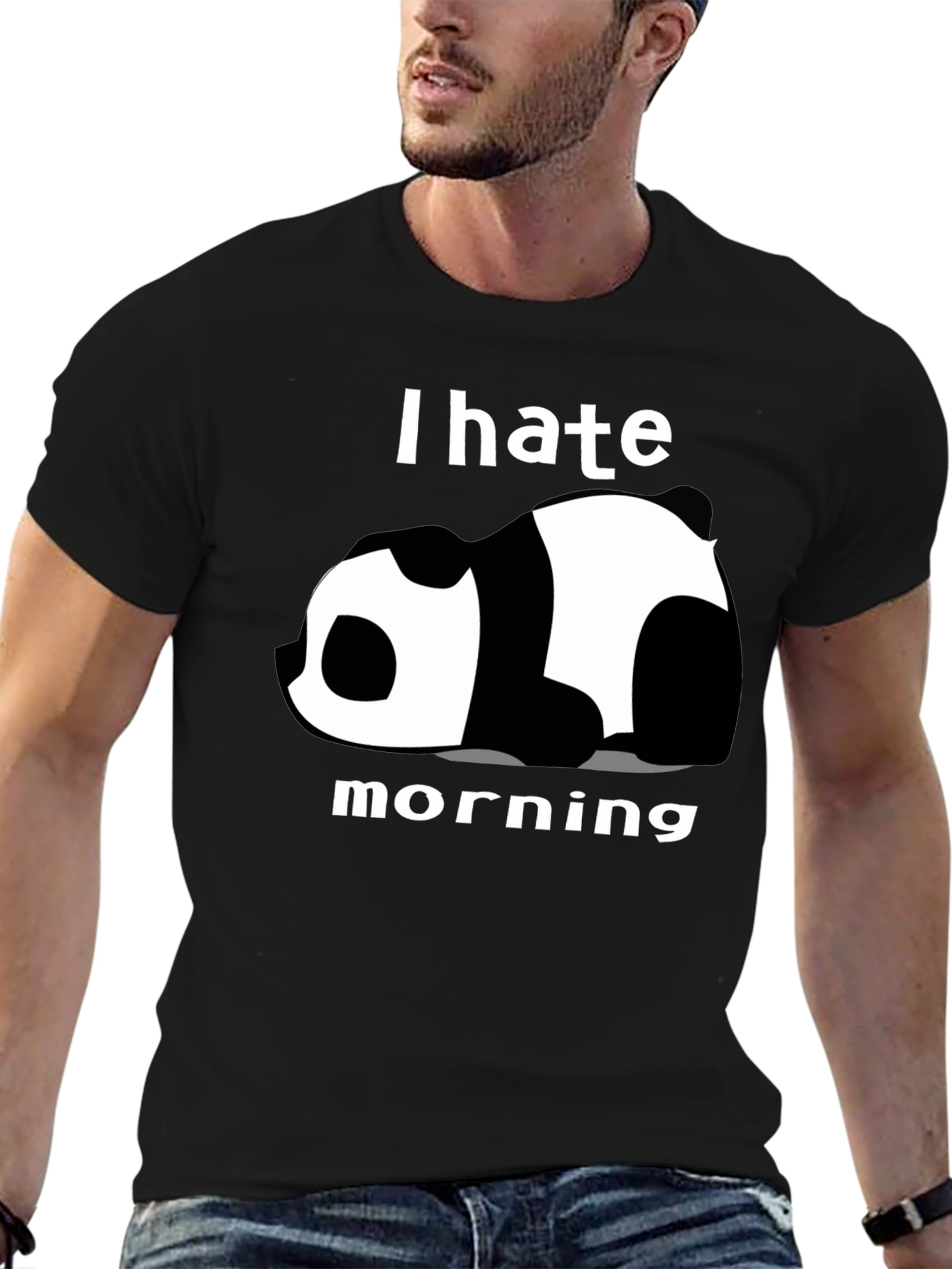 I Hate Morning Panda Graphic Tee - Black