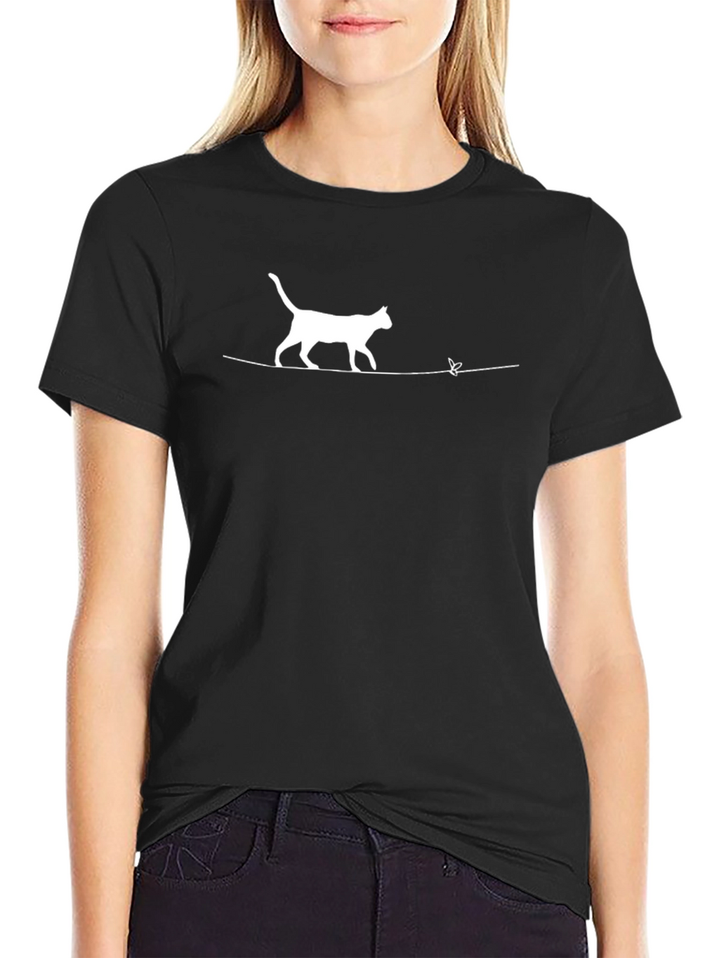 Cat & Butterfly Graphic Tee - Mens Black T-Shirt