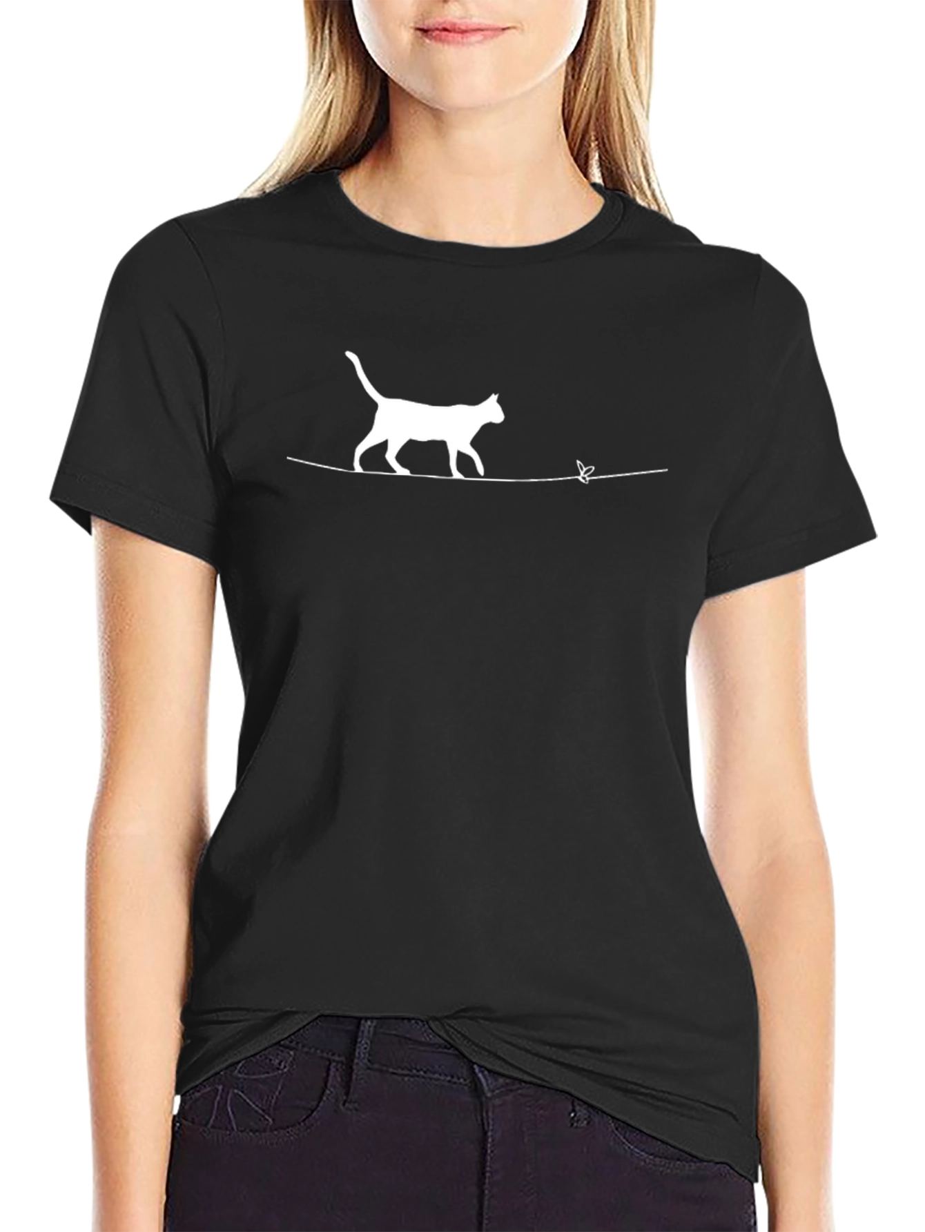 Cat & Butterfly Graphic Tee - Mens Black T-Shirt