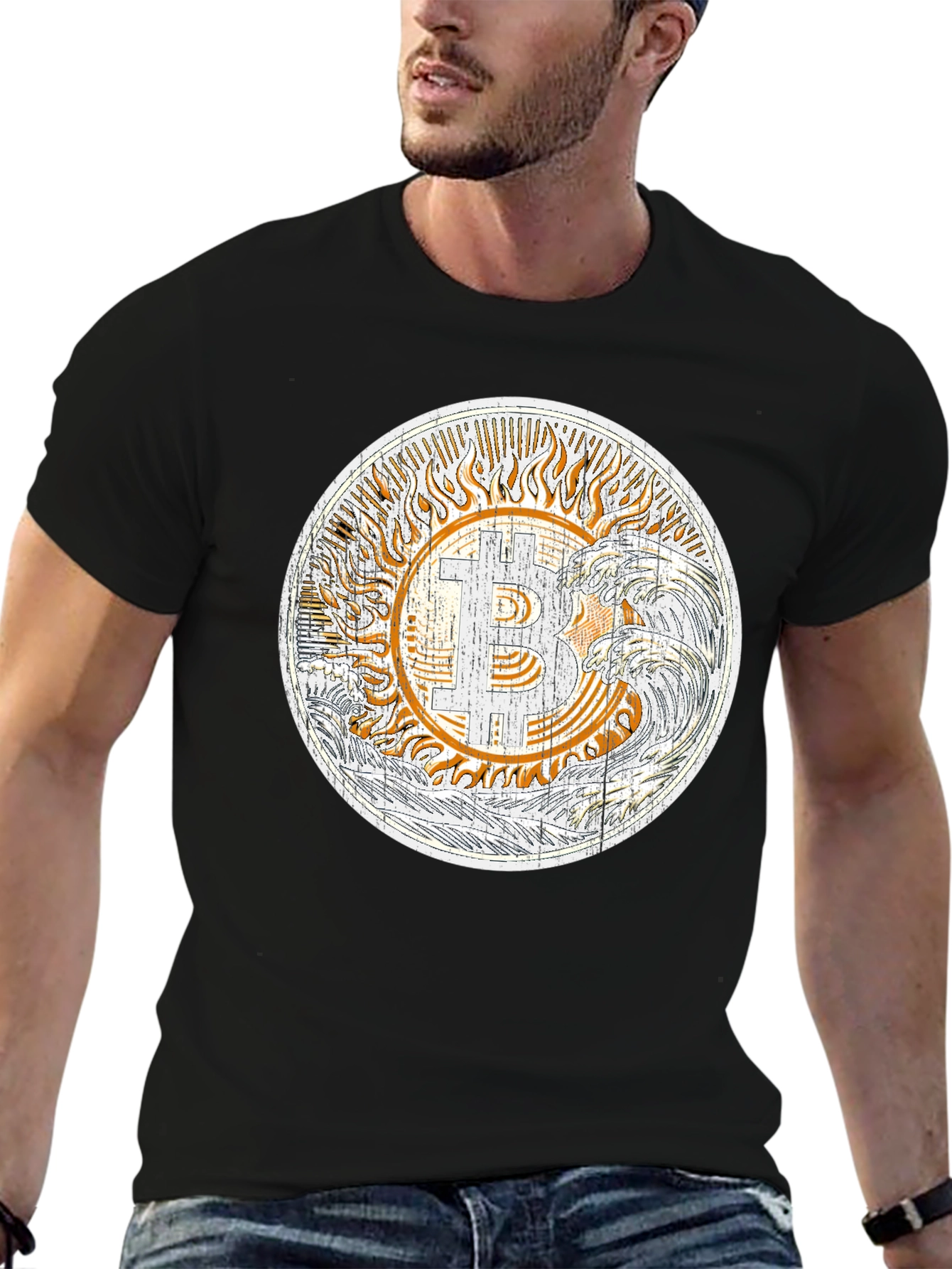 Bitcoin Sun & Waves Graphic T-Shirt - Black