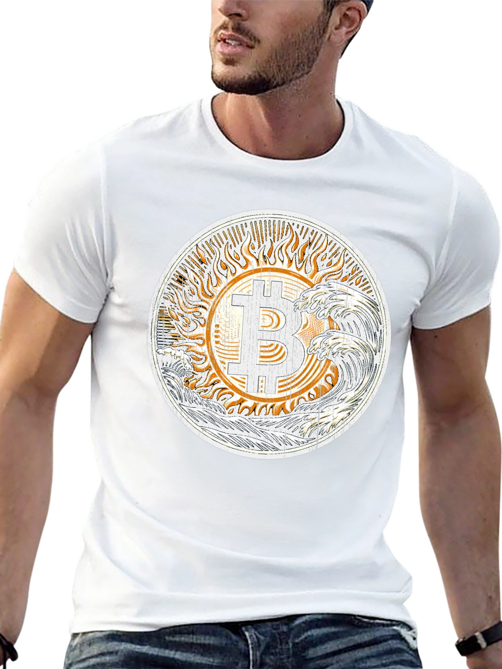 Bitcoin Sun & Waves Graphic T-Shirt - Black