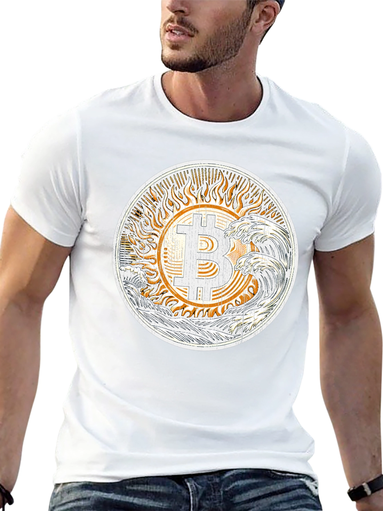 Bitcoin Sun & Waves Graphic T-Shirt - Black