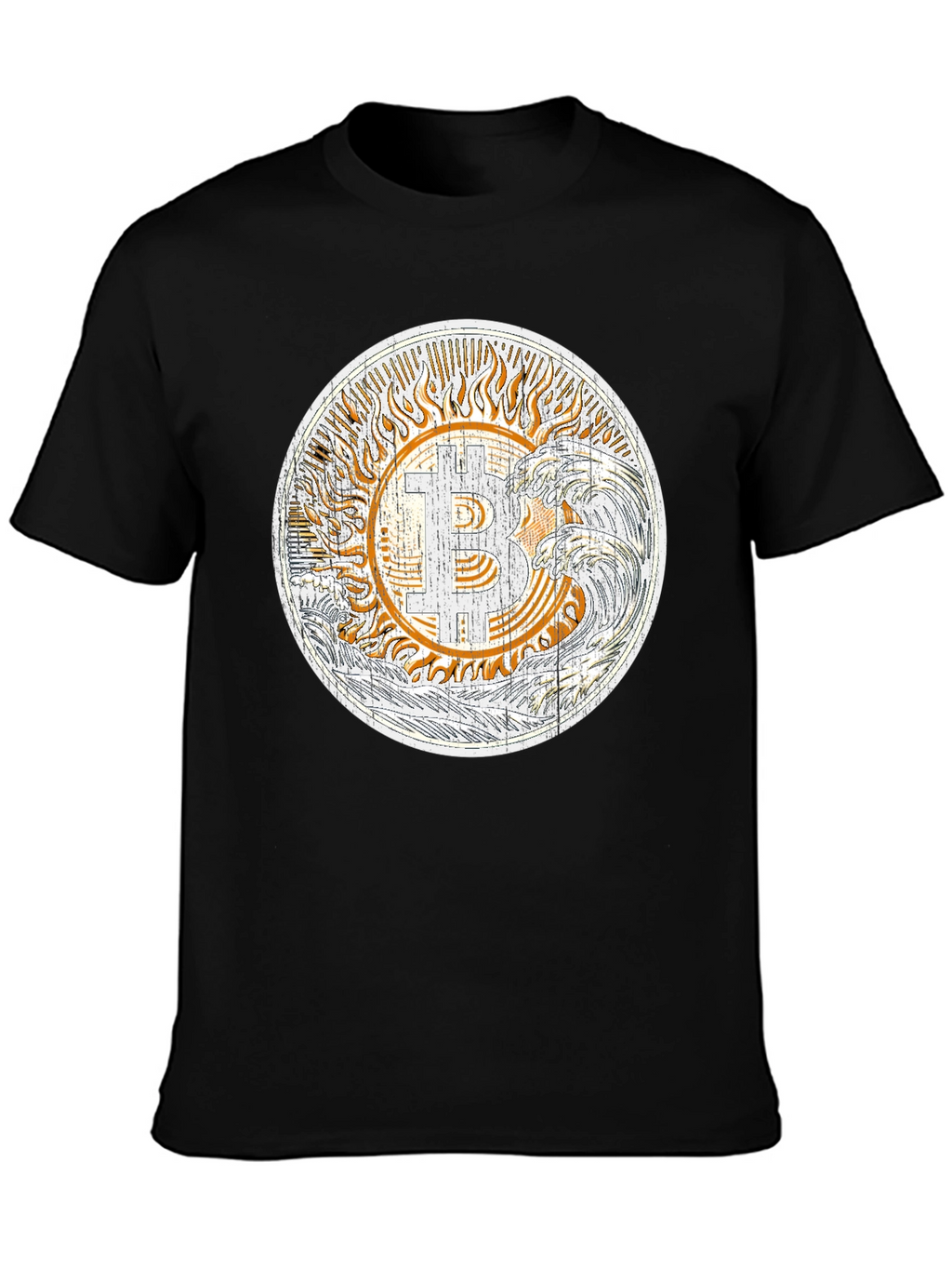 Bitcoin Sun & Waves Graphic T-Shirt - Black