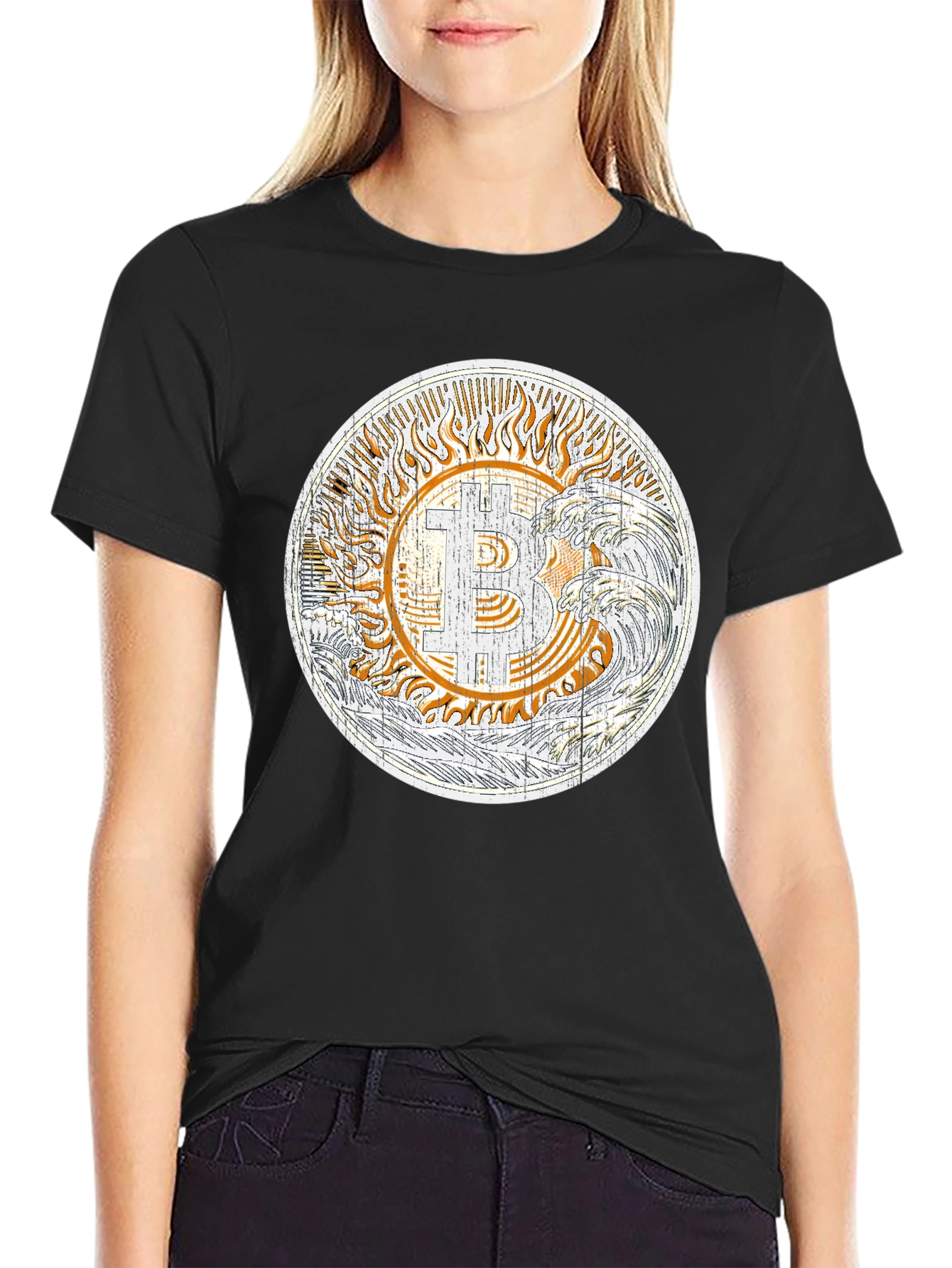 Bitcoin Sun & Waves Graphic T-Shirt - Black