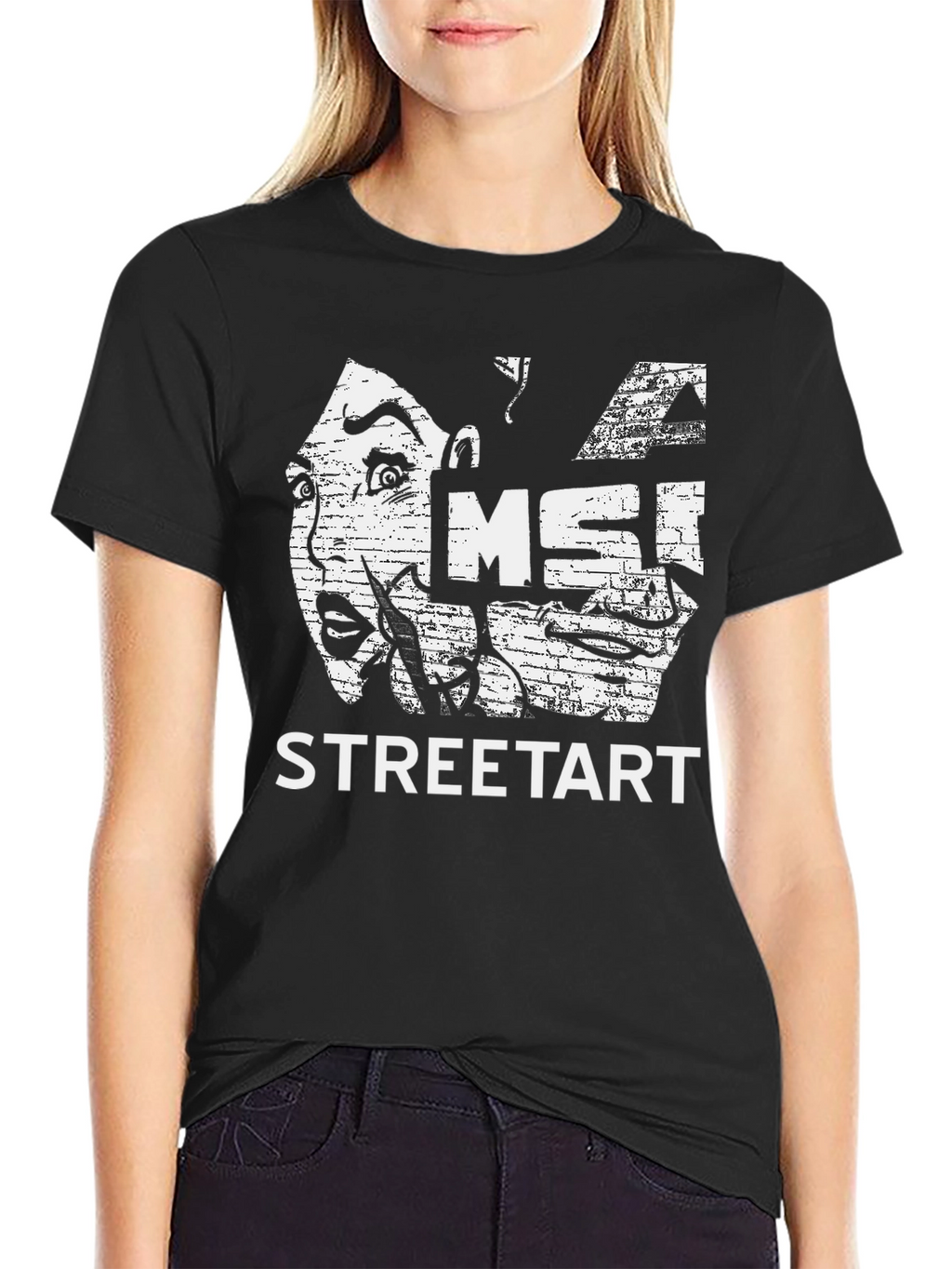 Street Art Graphic Print Black T-Shirt