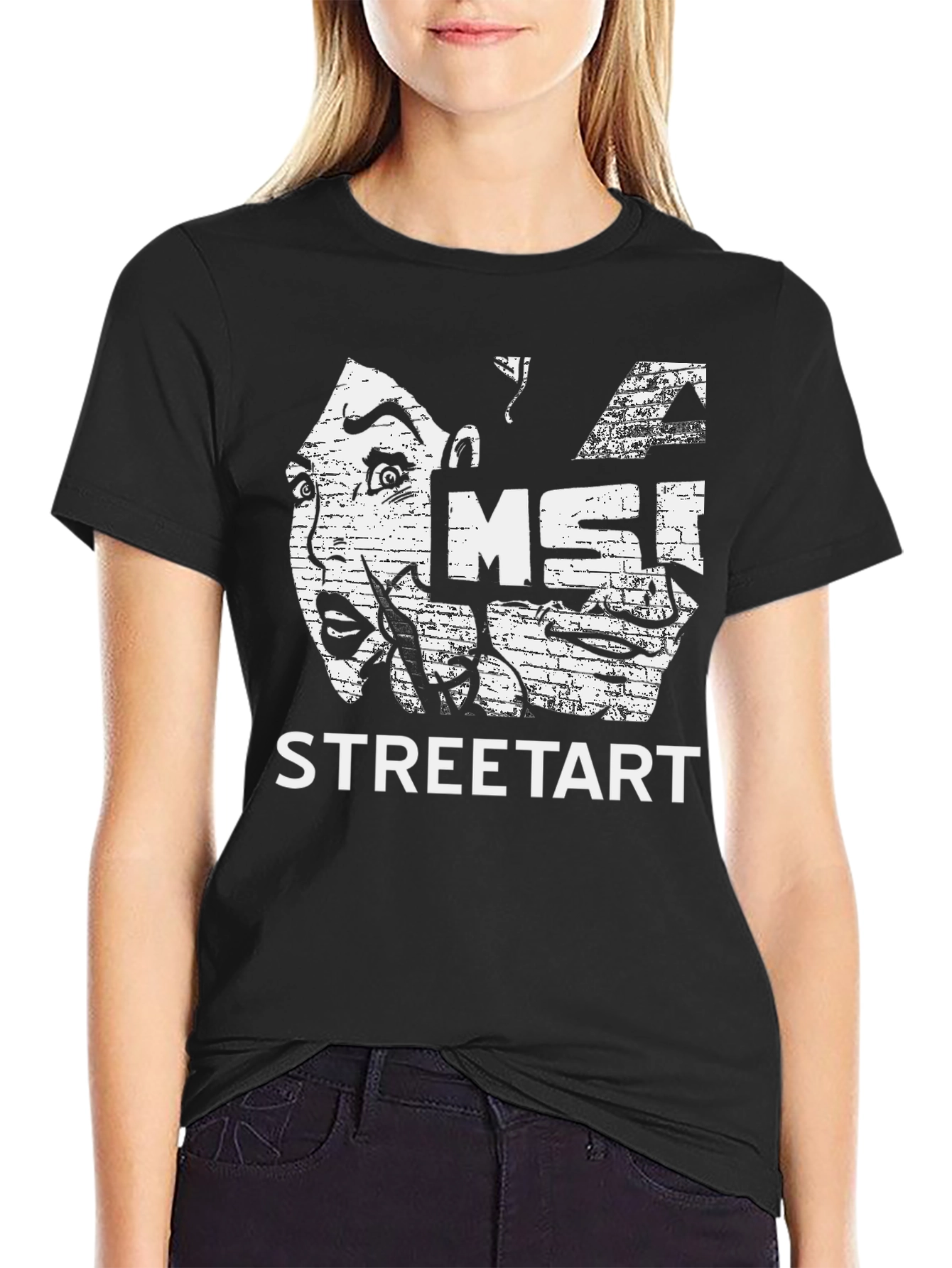 Street Art Graphic Print Black T-Shirt