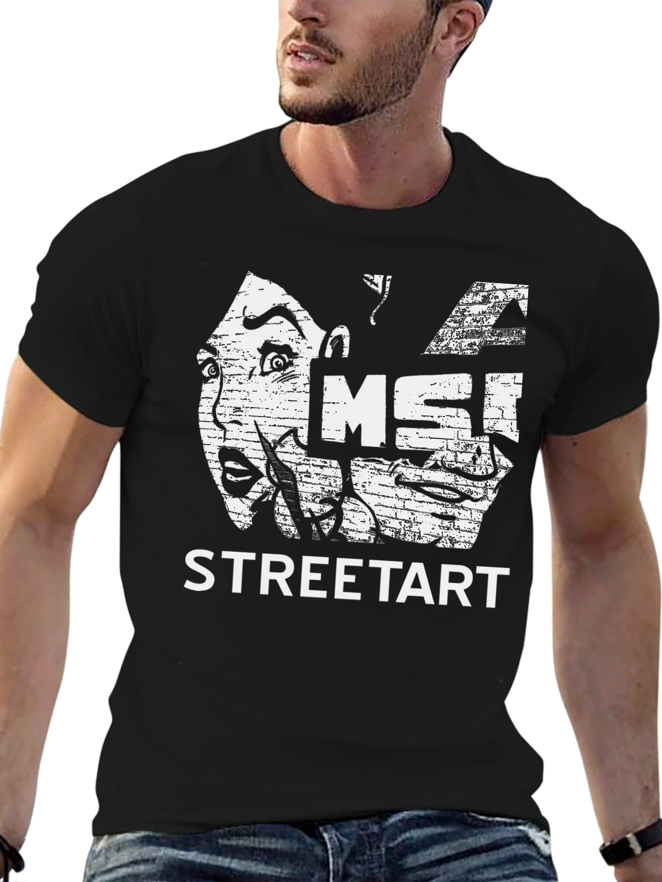 Street Art Graphic Print Black T-Shirt