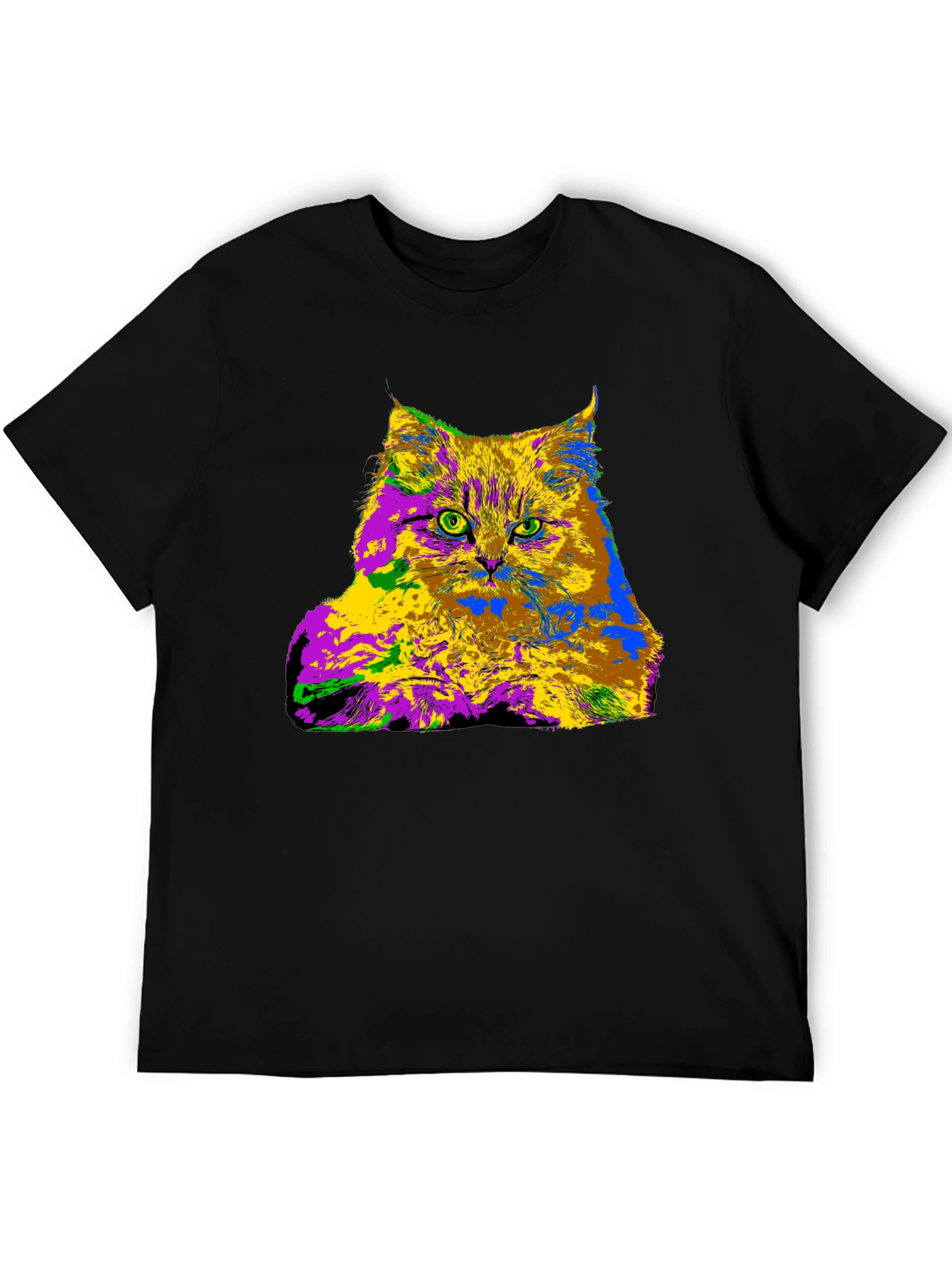Psychedelic Cat Graphic Tee - Unique Colorful Design