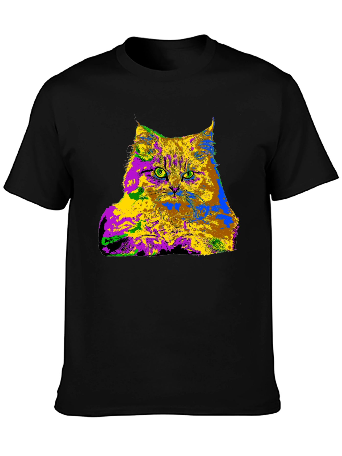 Psychedelic Cat Graphic Tee - Unique Colorful Design