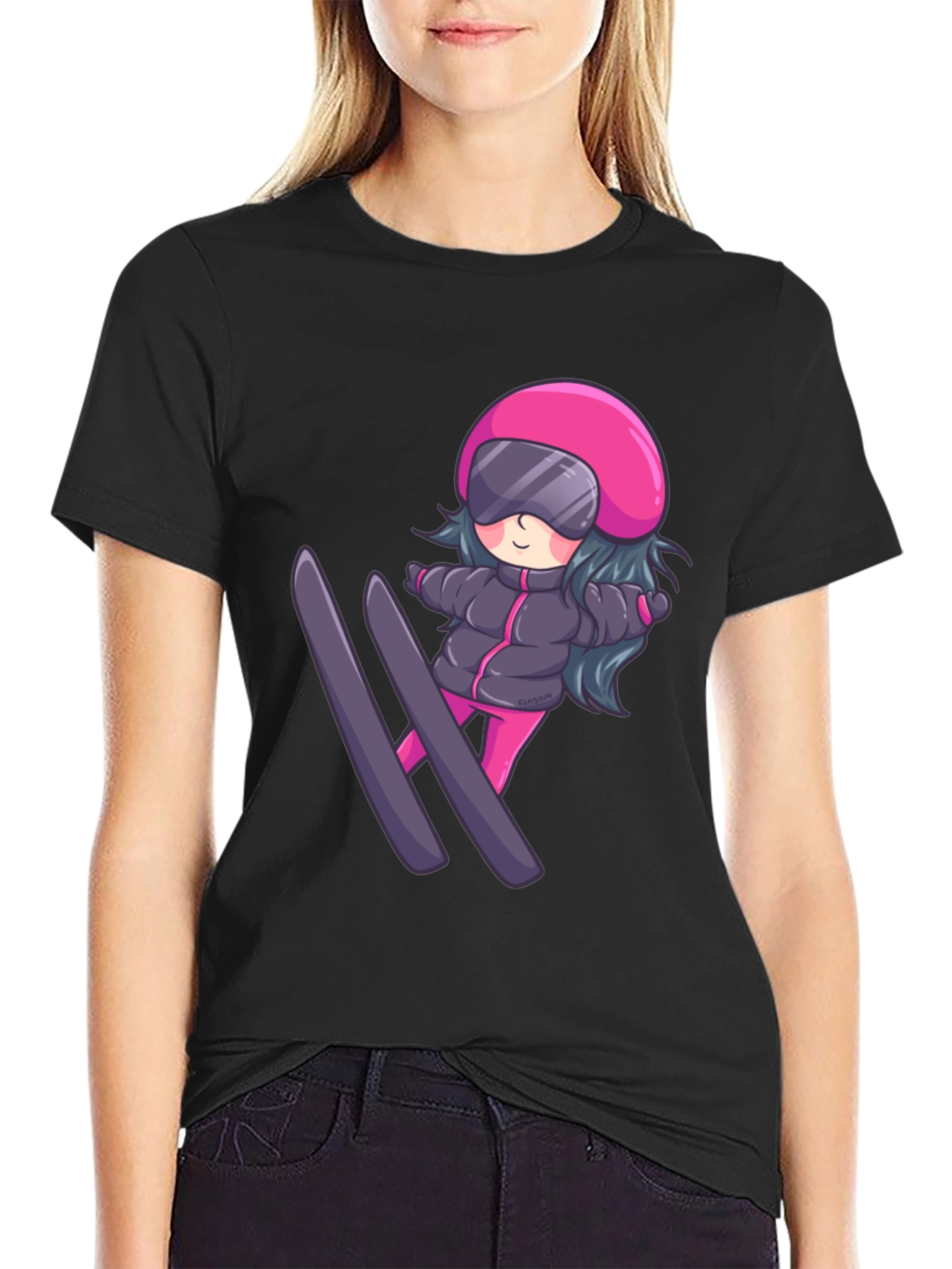 Cartoon Ski Girl T-Shirt