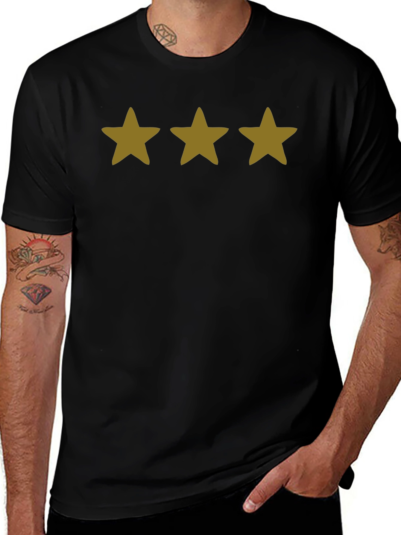 Three Star Graphic Tee - Black Casual Shirt