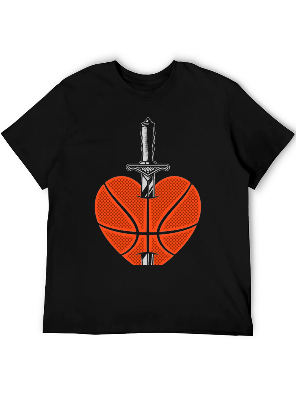 Basketball Heart & Sword Graphic T-Shirt - Black