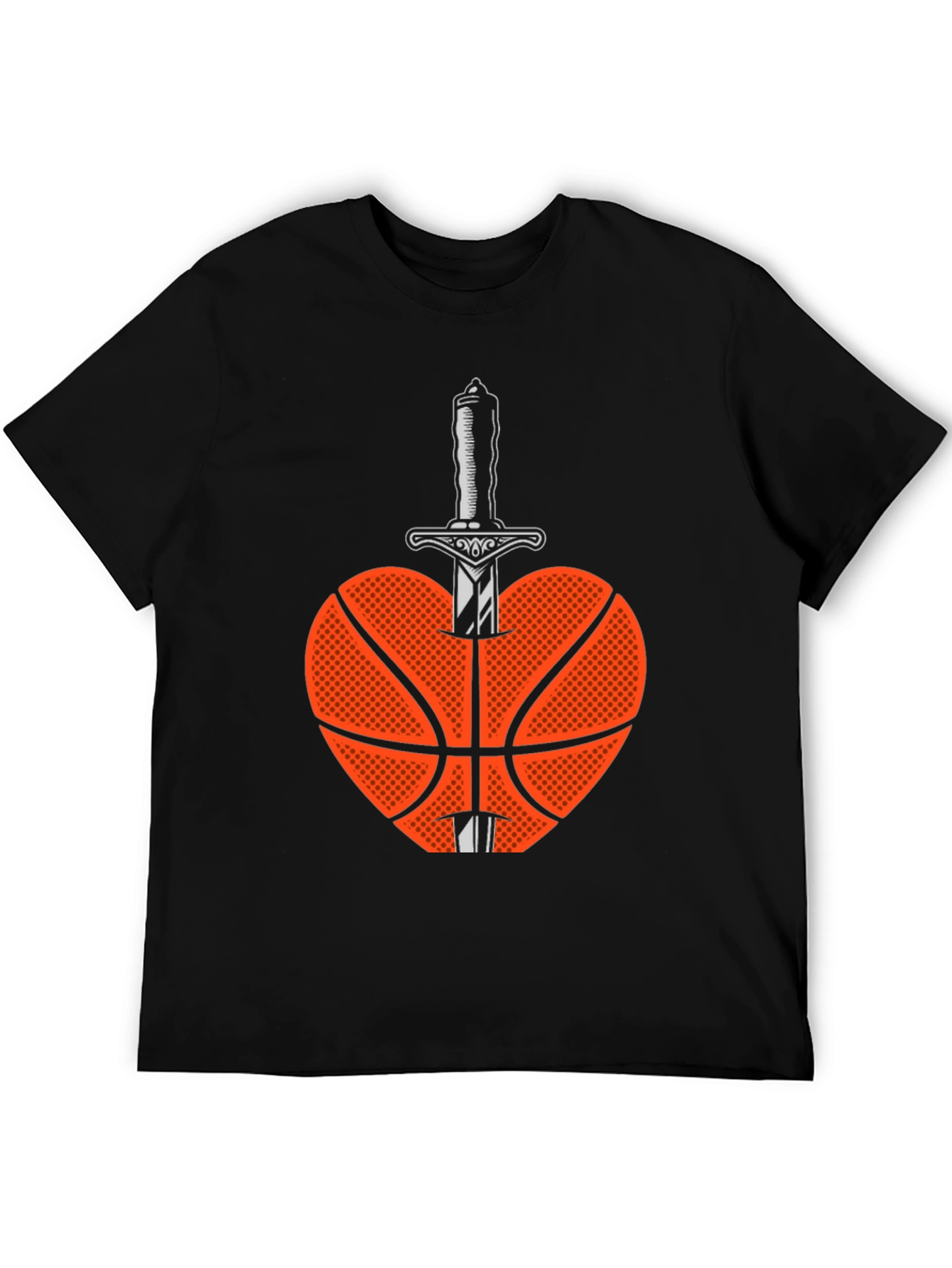 Basketball Heart & Sword Graphic T-Shirt - Black