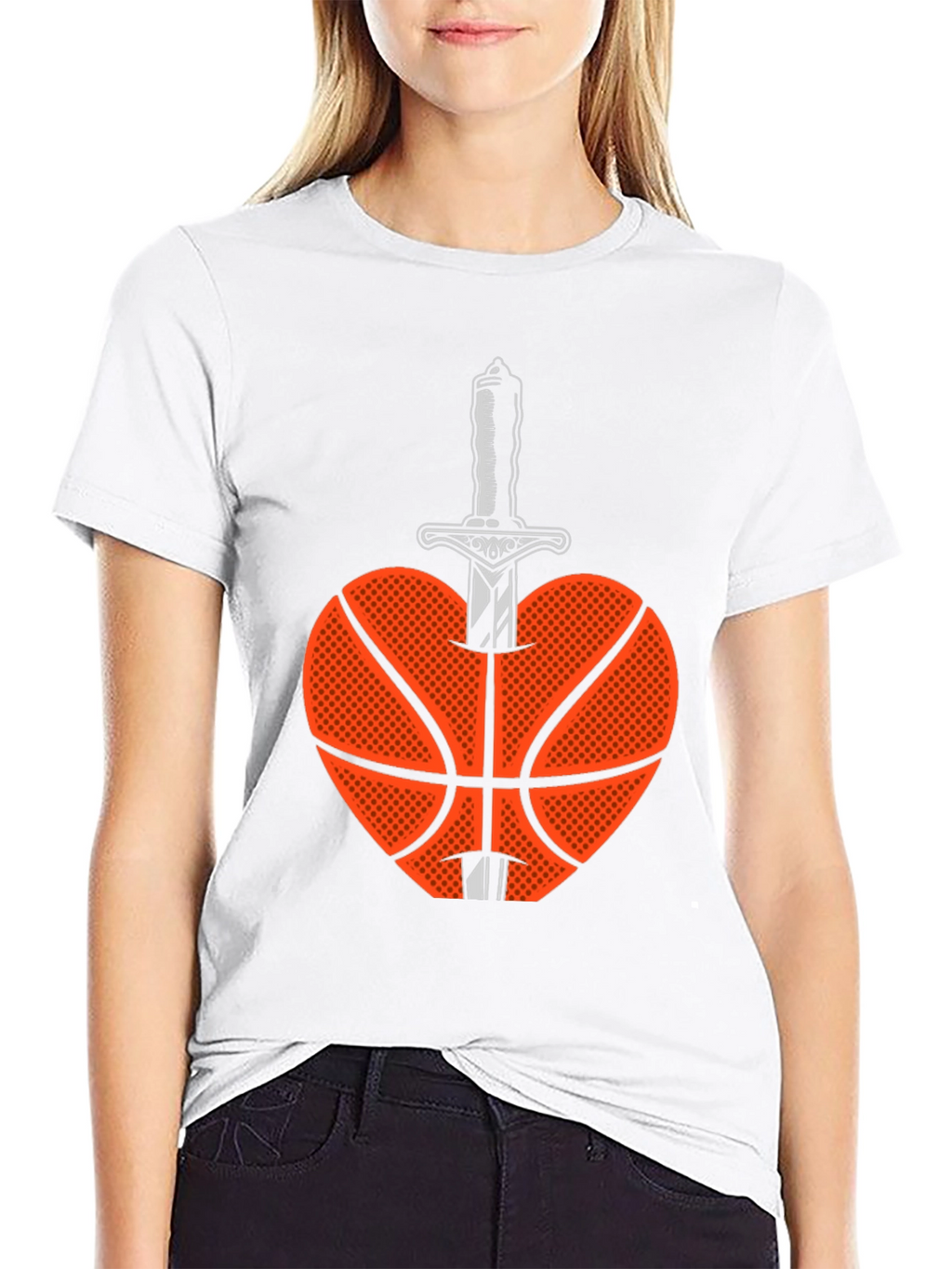 Basketball Heart & Sword Graphic T-Shirt - Black