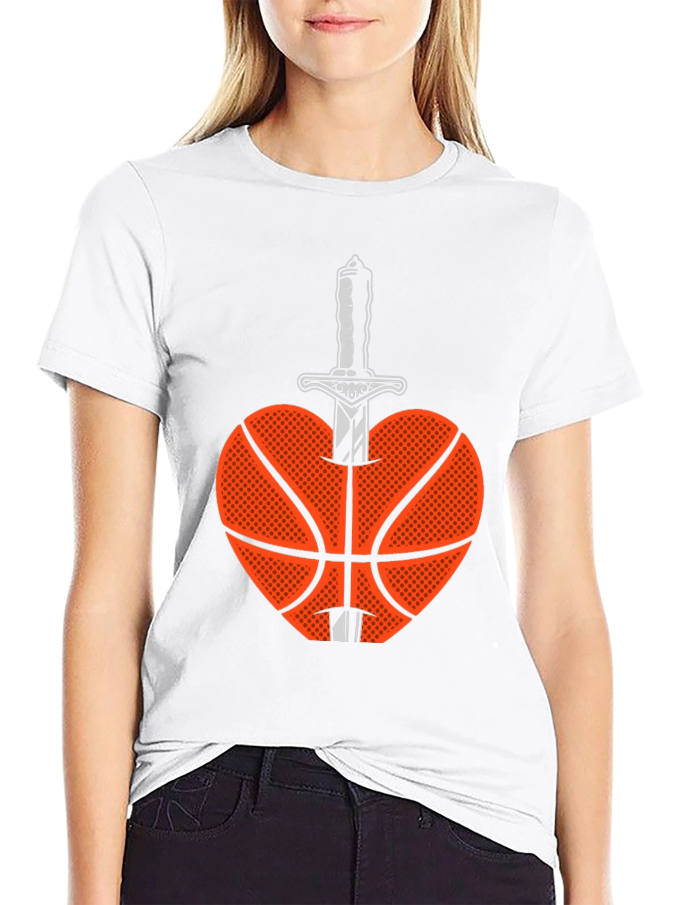 Basketball Heart & Sword Graphic T-Shirt - Black