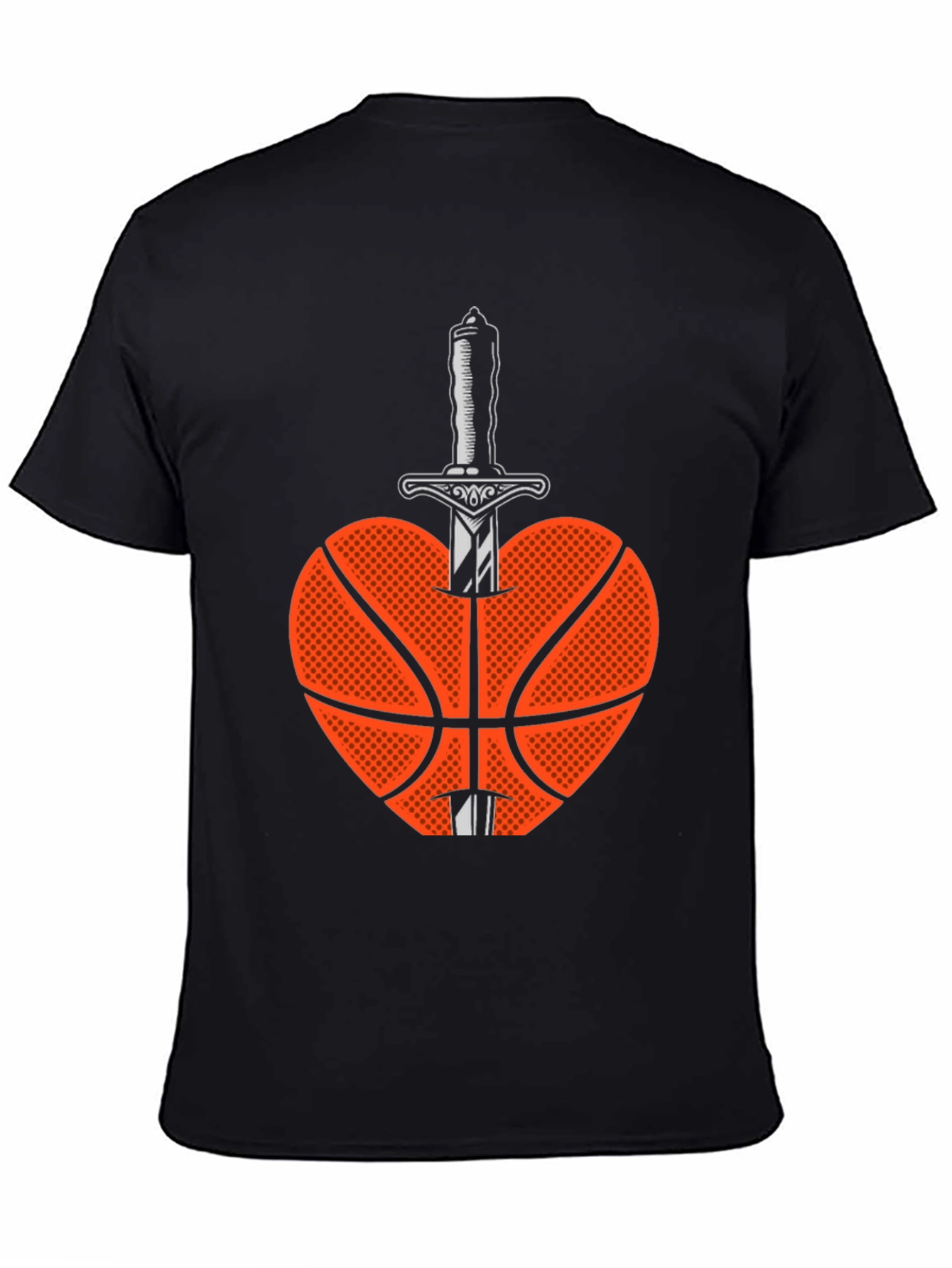 Basketball Heart & Sword Graphic T-Shirt - Black