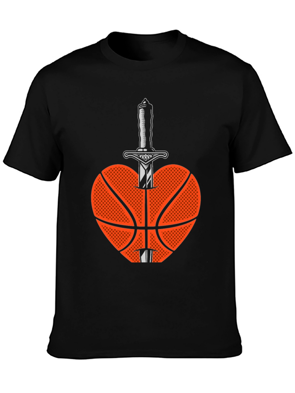 Basketball Heart & Sword Graphic T-Shirt - Black