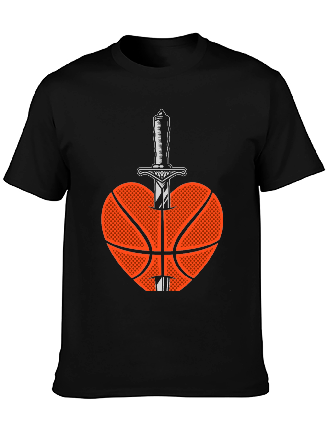 Basketball Heart & Sword Graphic T-Shirt - Black
