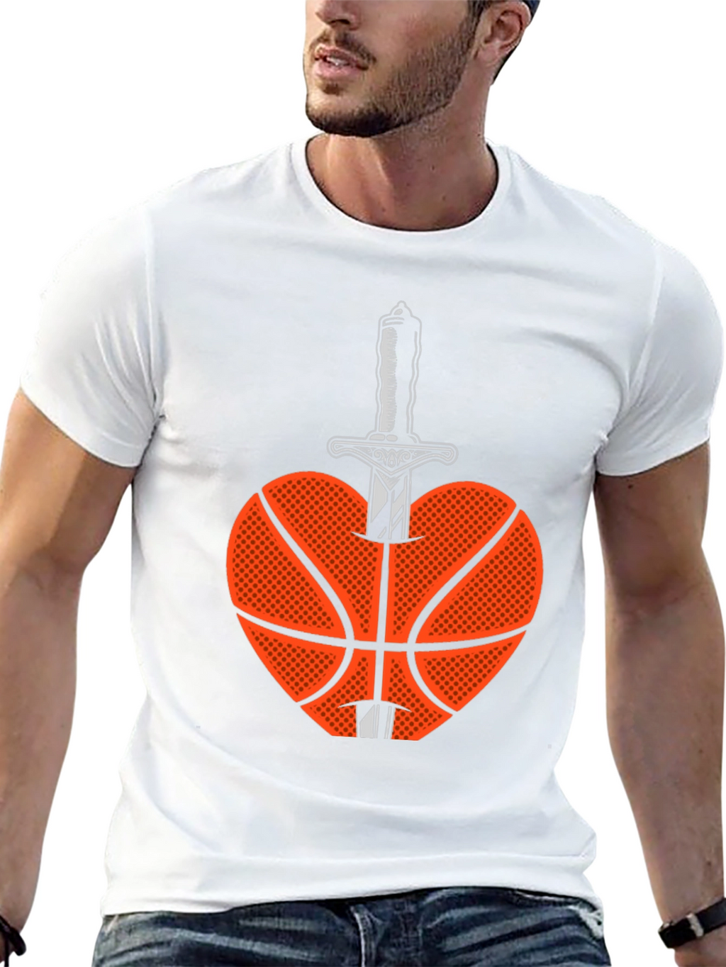 Basketball Heart & Sword Graphic T-Shirt - Black