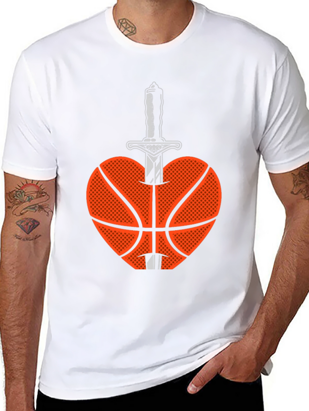 Basketball Heart & Sword Graphic T-Shirt - Black