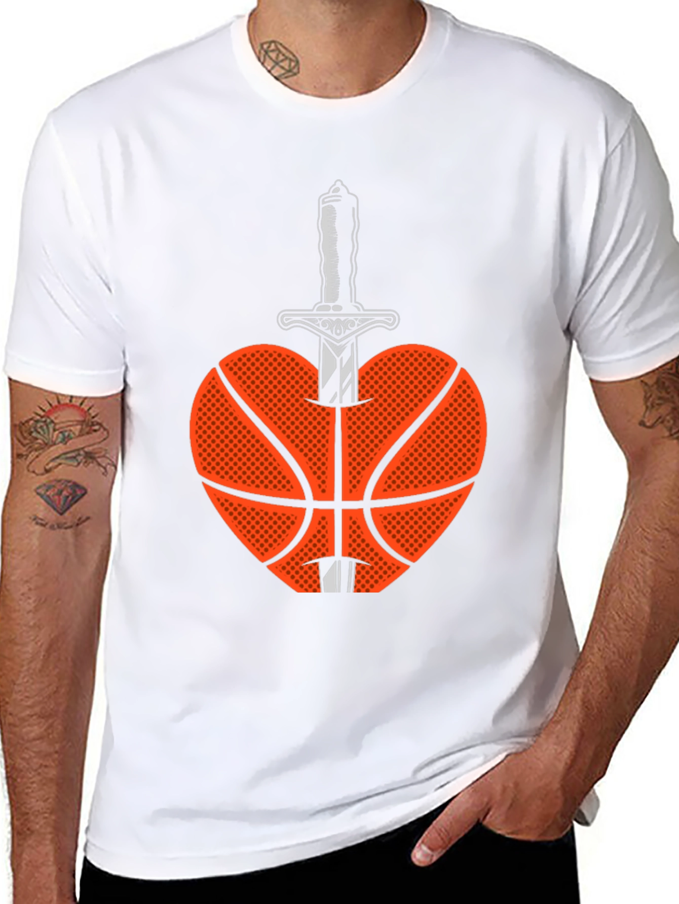 Basketball Heart & Sword Graphic T-Shirt - Black