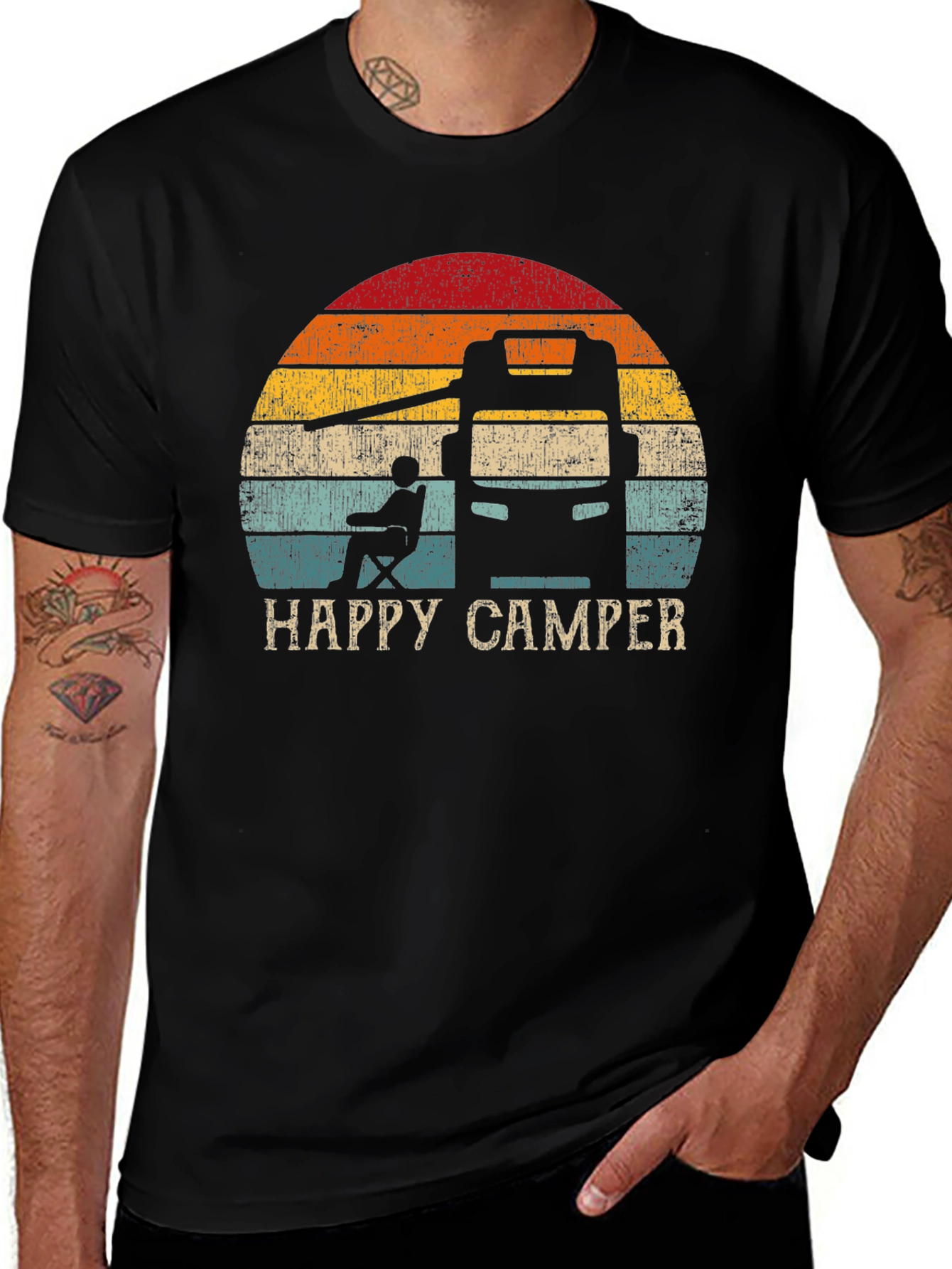 Happy Camper RV Sunset Graphic T-Shirt