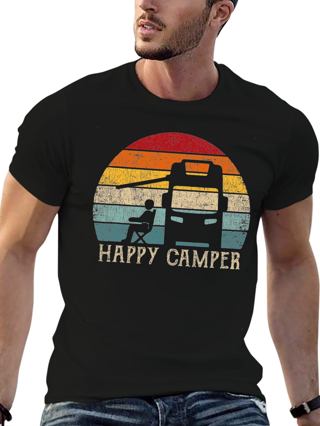 Happy Camper RV Sunset Graphic T-Shirt