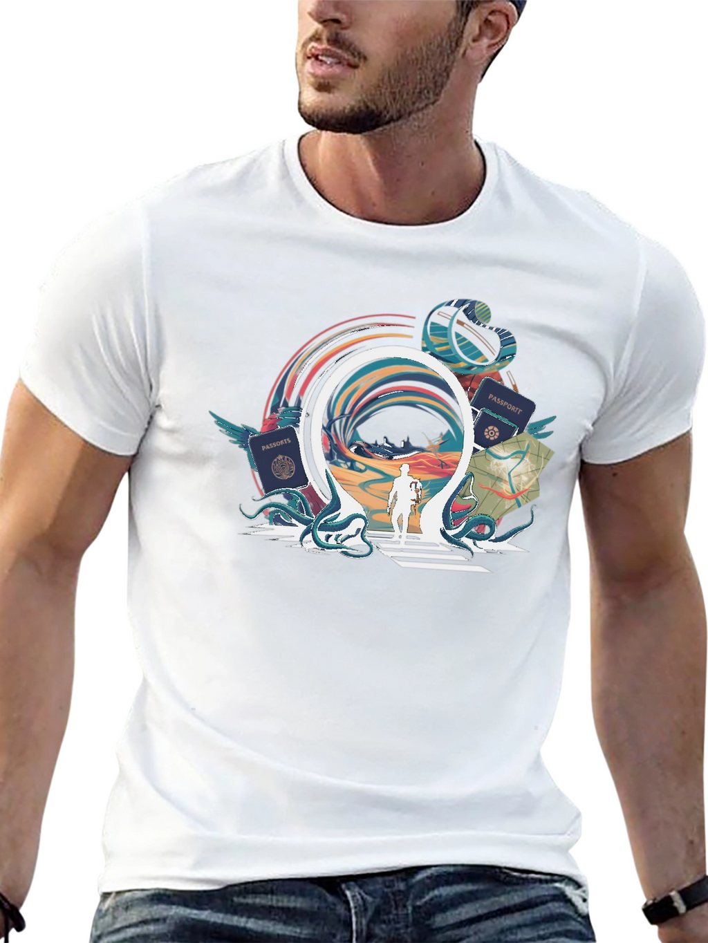 Portal Traveler Graphic Tee - Stylish Black T-Shirt