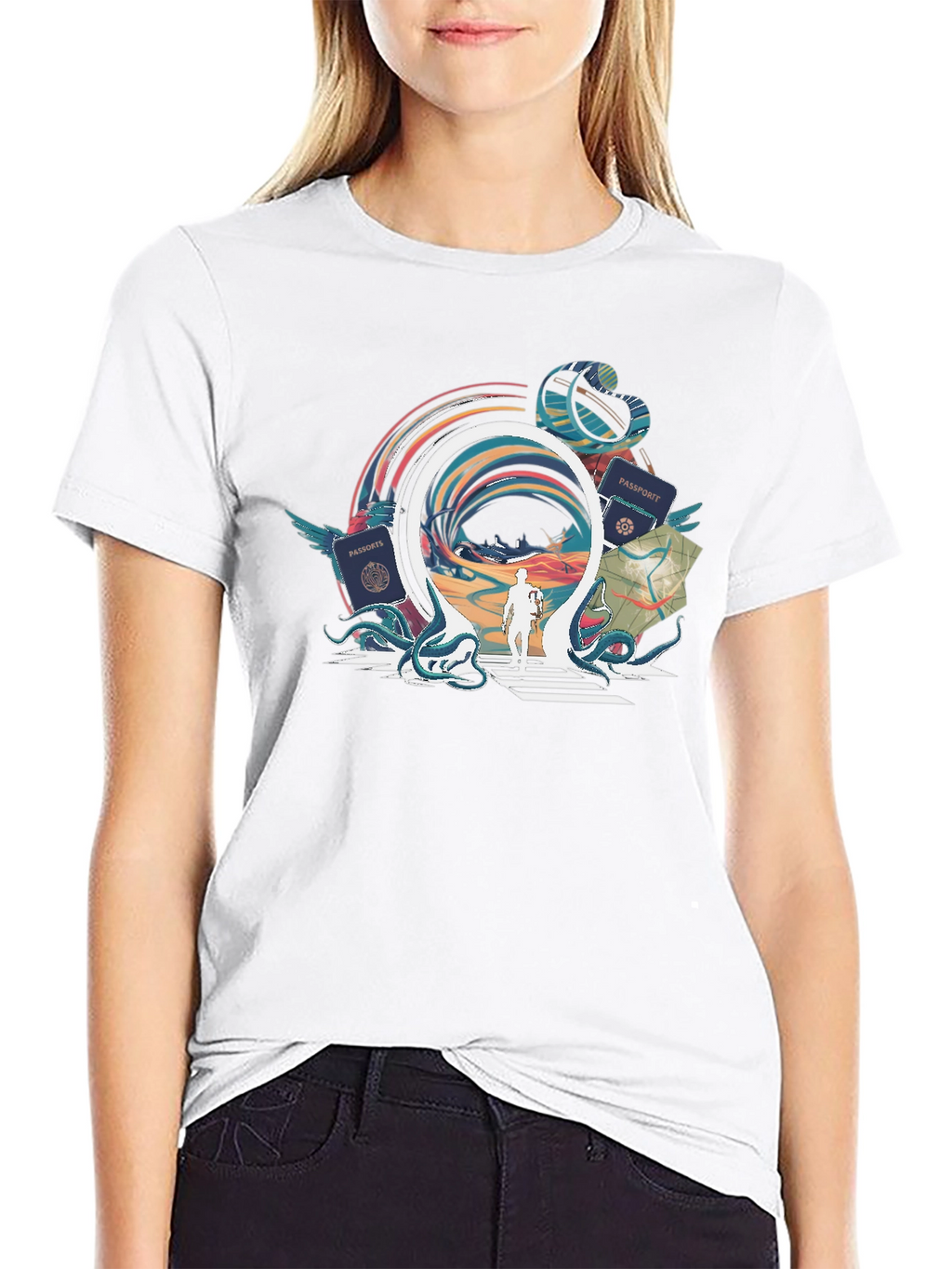 Portal Traveler Graphic Tee - Stylish Black T-Shirt