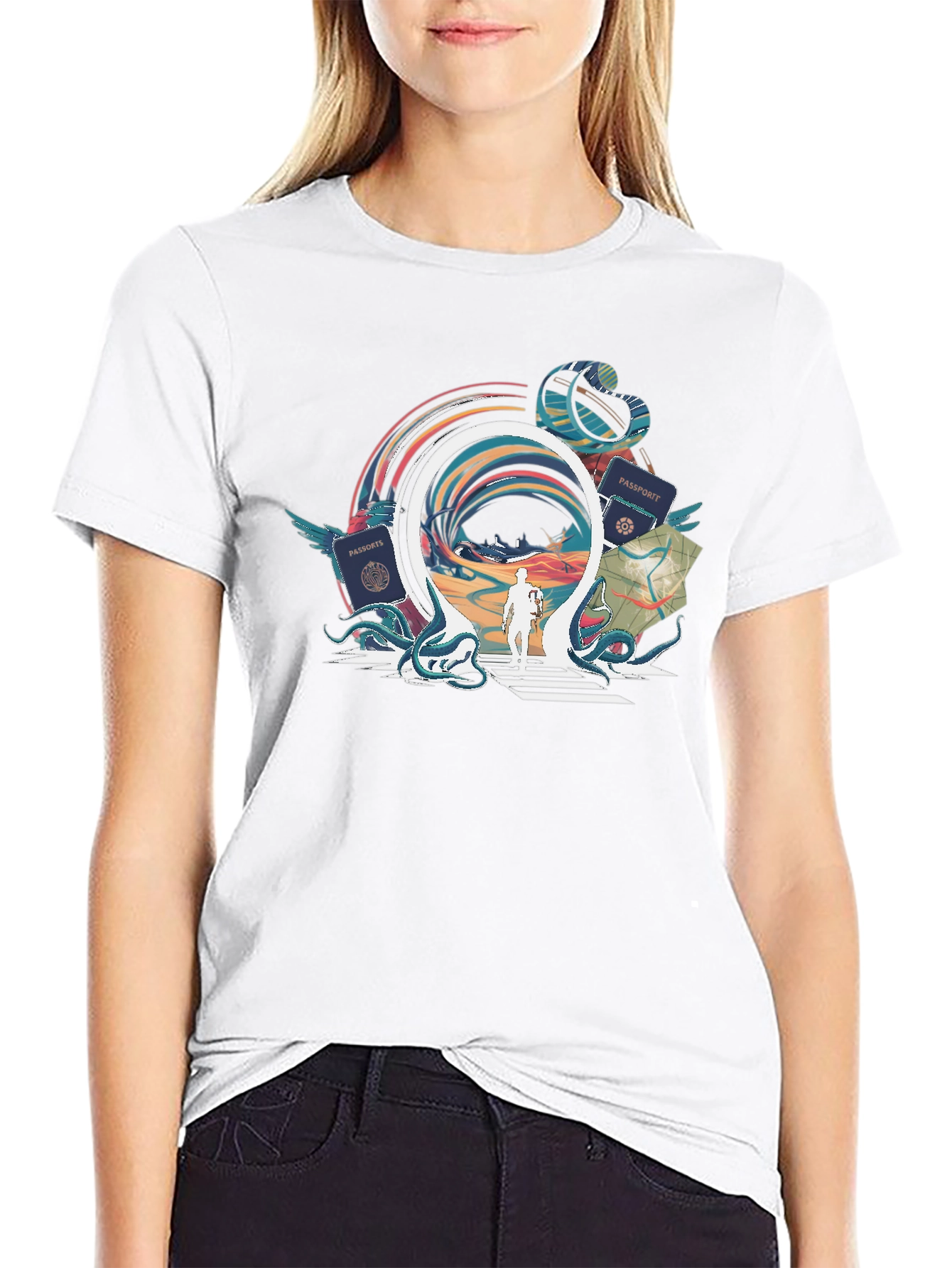 Portal Traveler Graphic Tee - Stylish Black T-Shirt