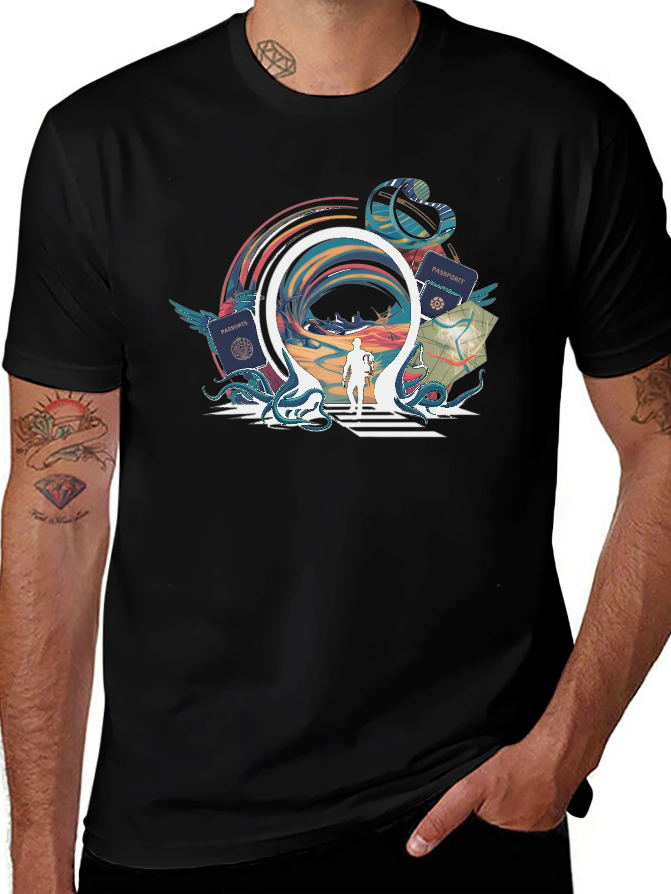 Portal Traveler Graphic Tee - Stylish Black T-Shirt