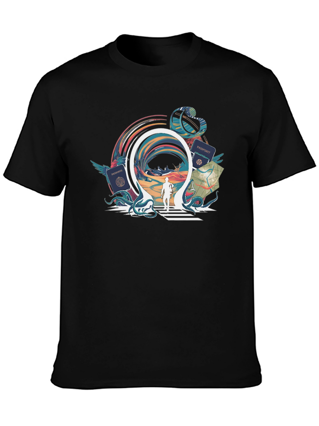 Portal Traveler Graphic Tee - Stylish Black T-Shirt