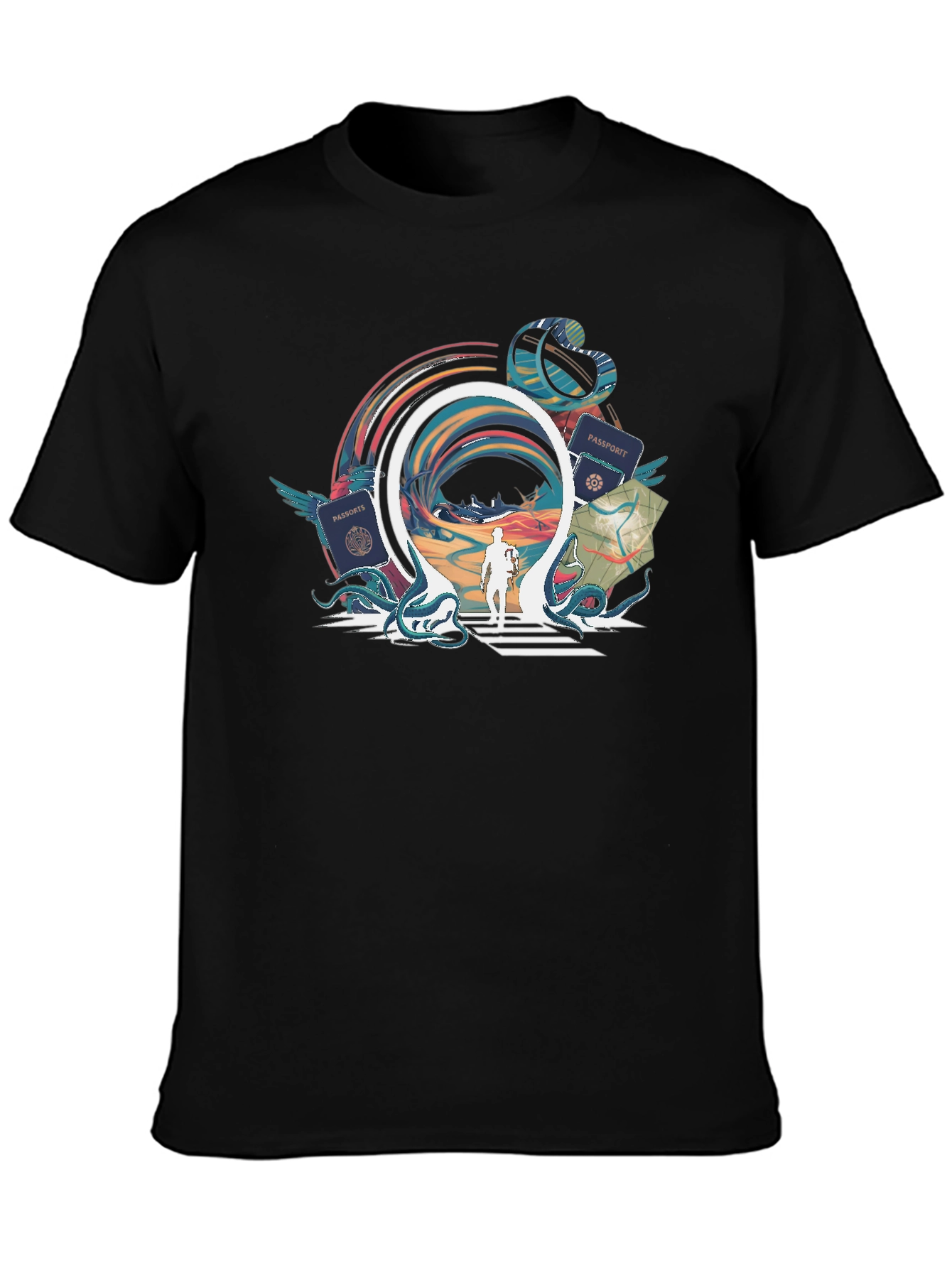 Portal Traveler Graphic Tee - Stylish Black T-Shirt
