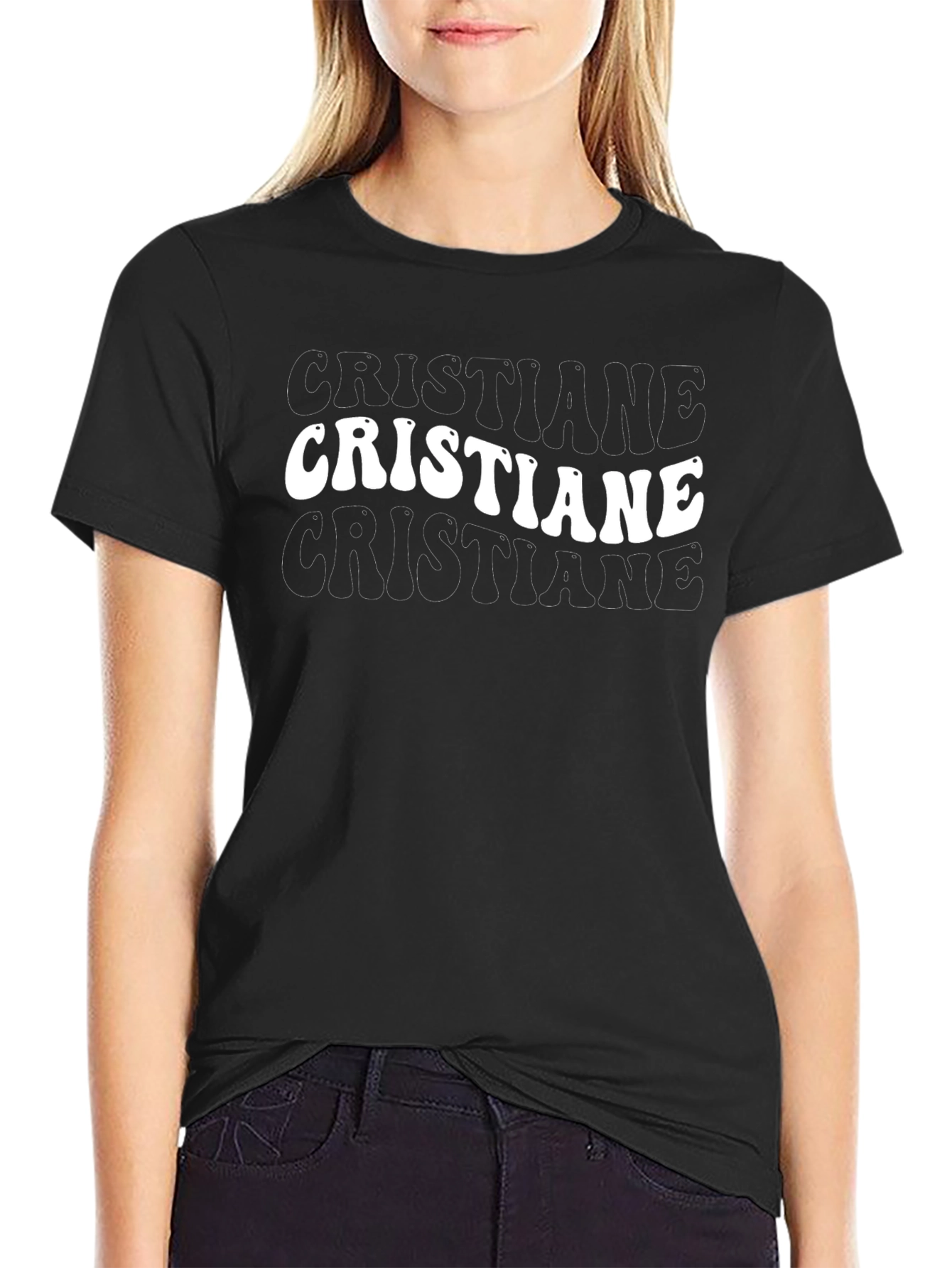 Cristiane Black Graphic Tee - Retro Style