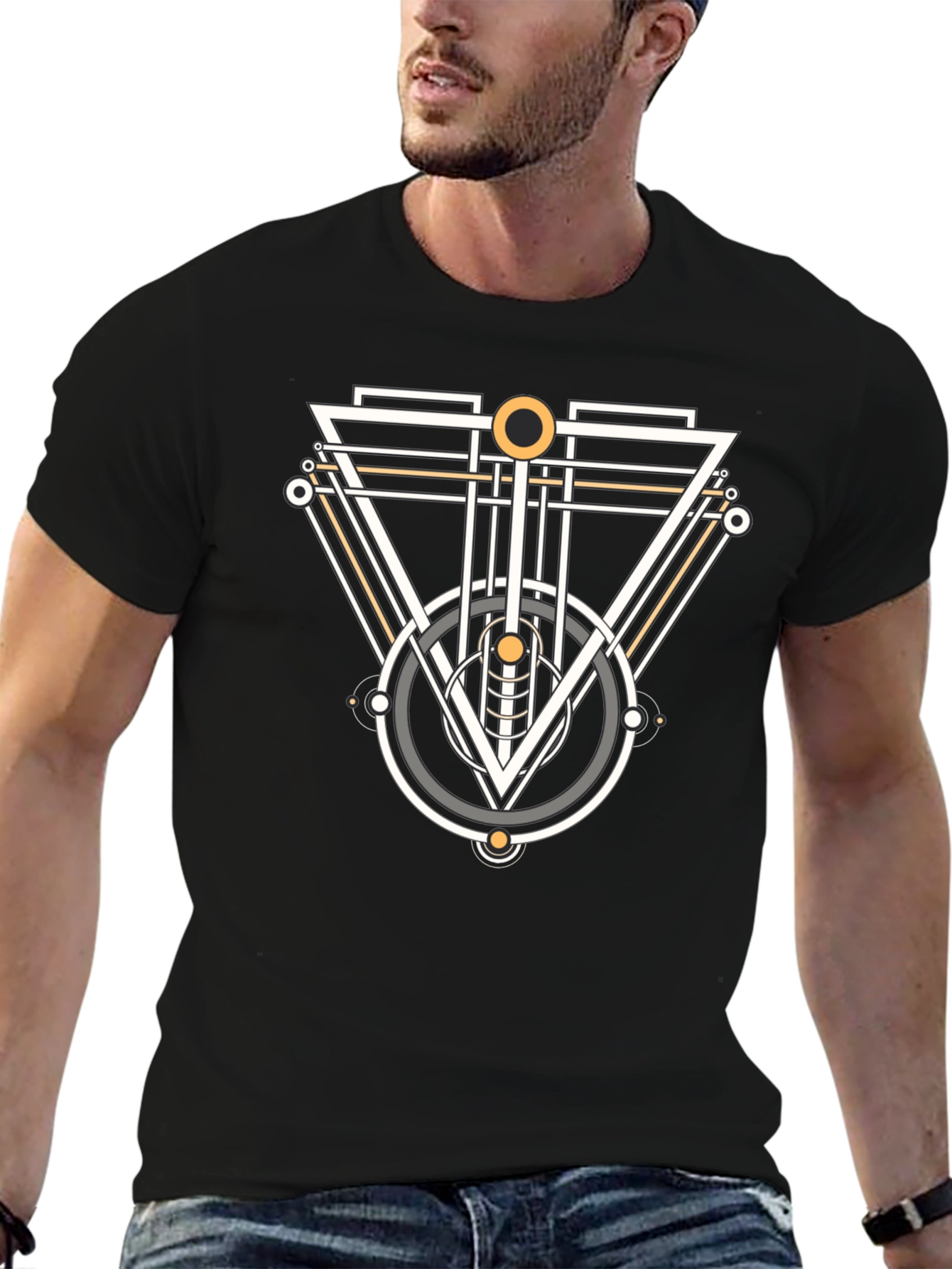 Geometric Graphic Tee - Modern Design Black T-Shirt
