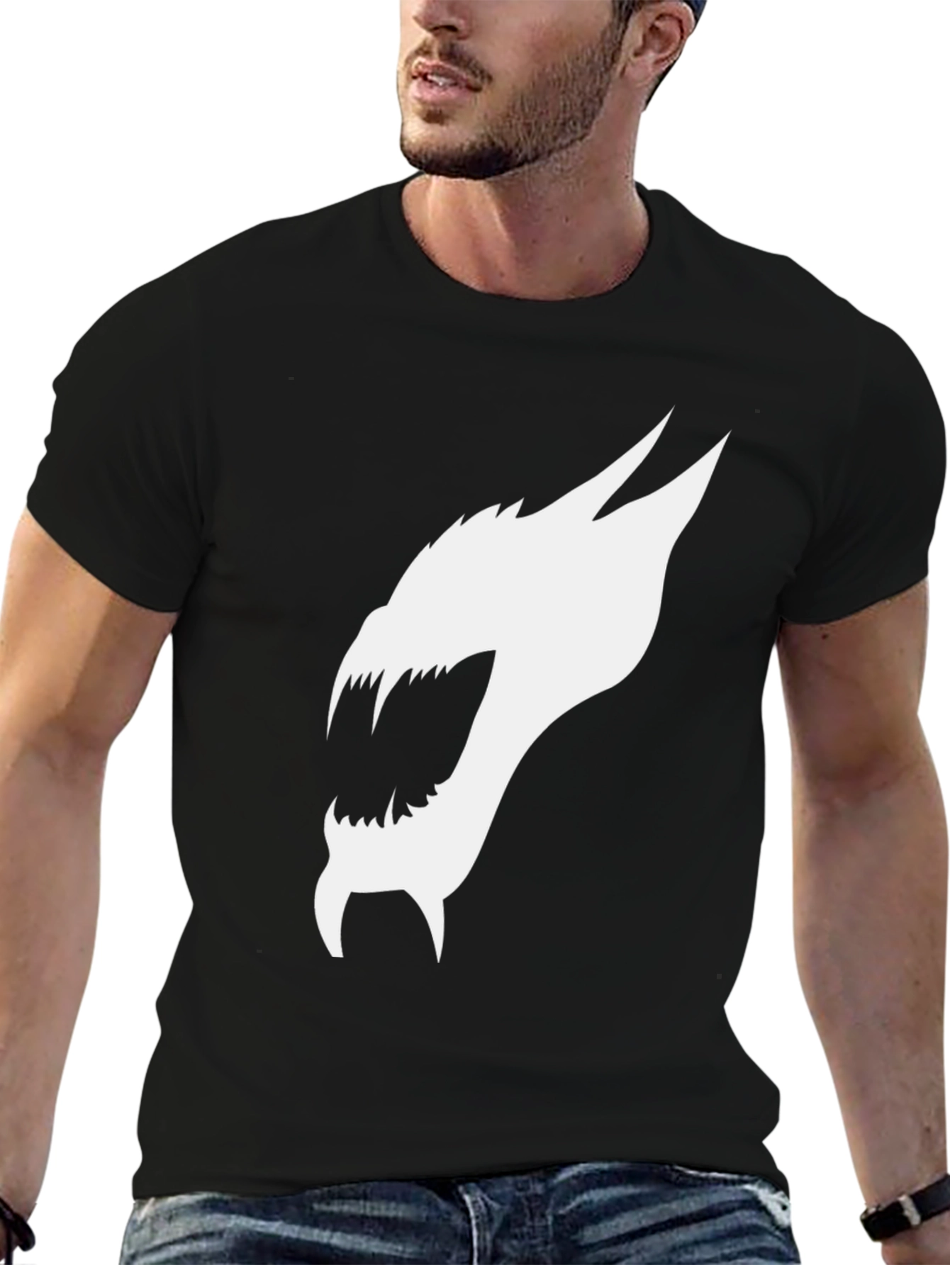 Black T-Shirt with White Dragon Graphic