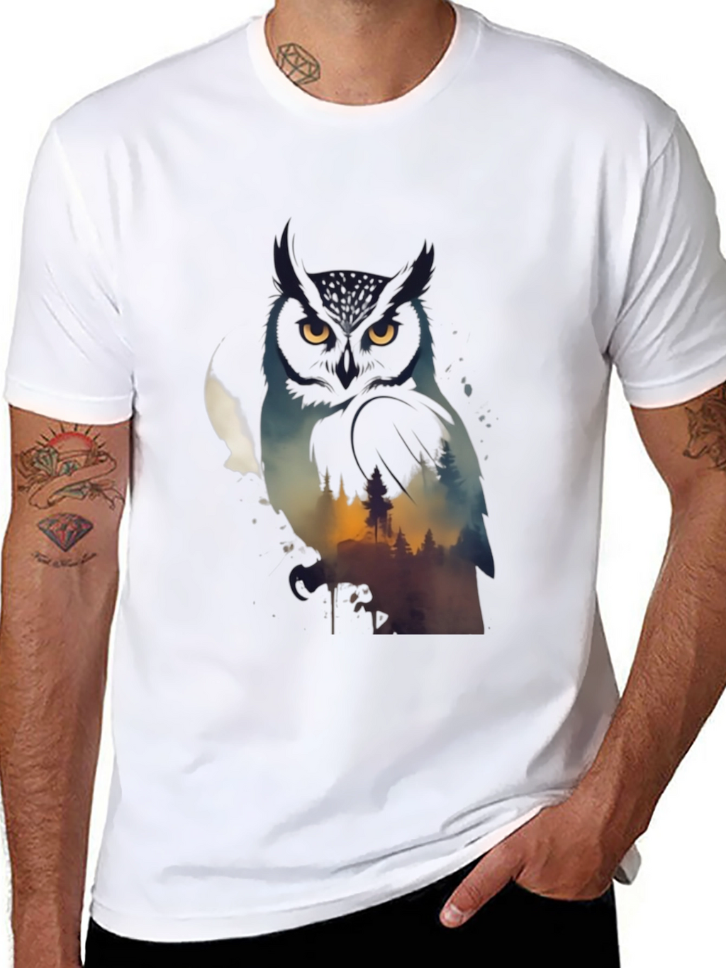 Owl & Forest Graphic Black T-Shirt