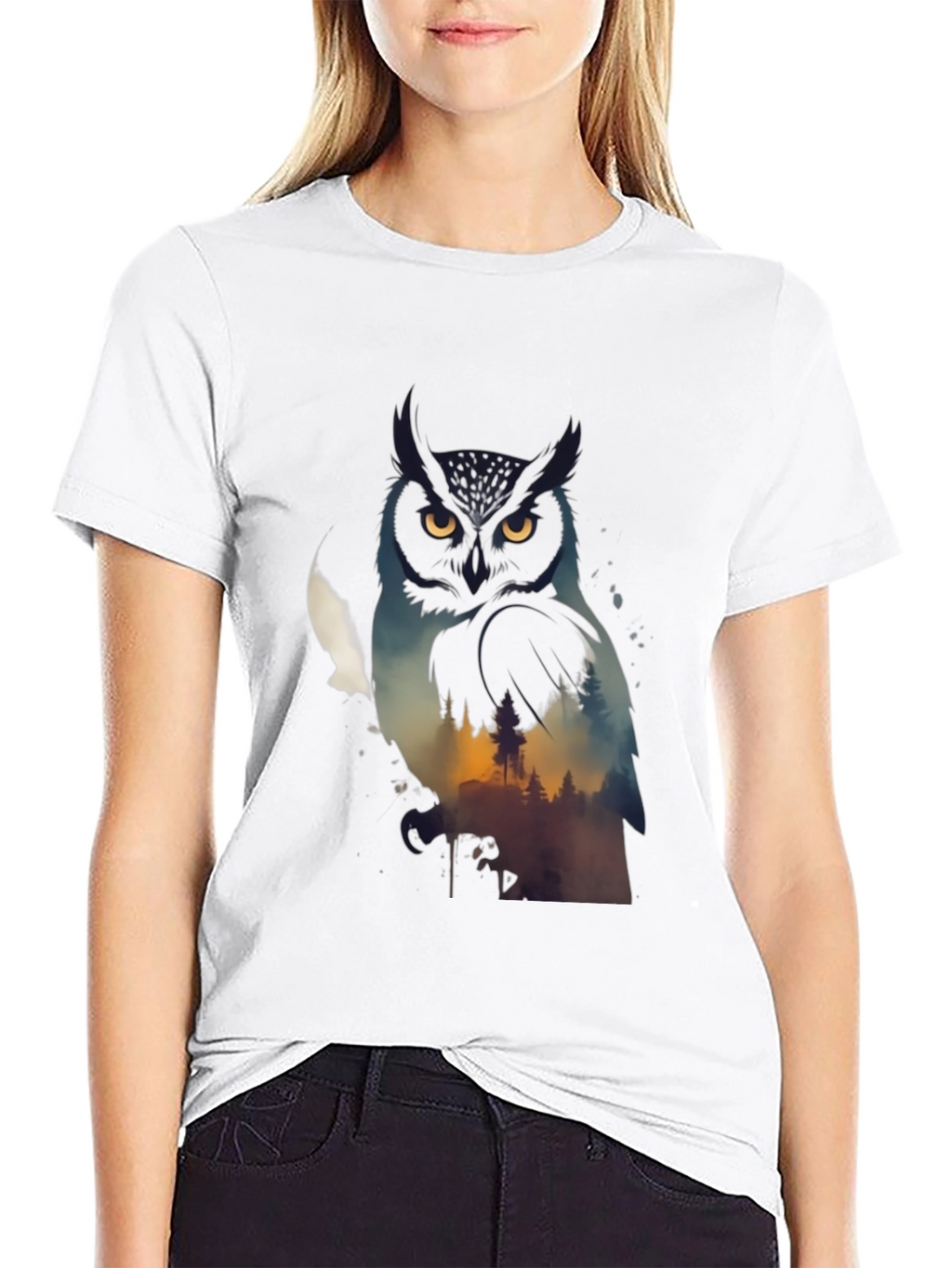 Owl & Forest Graphic Black T-Shirt