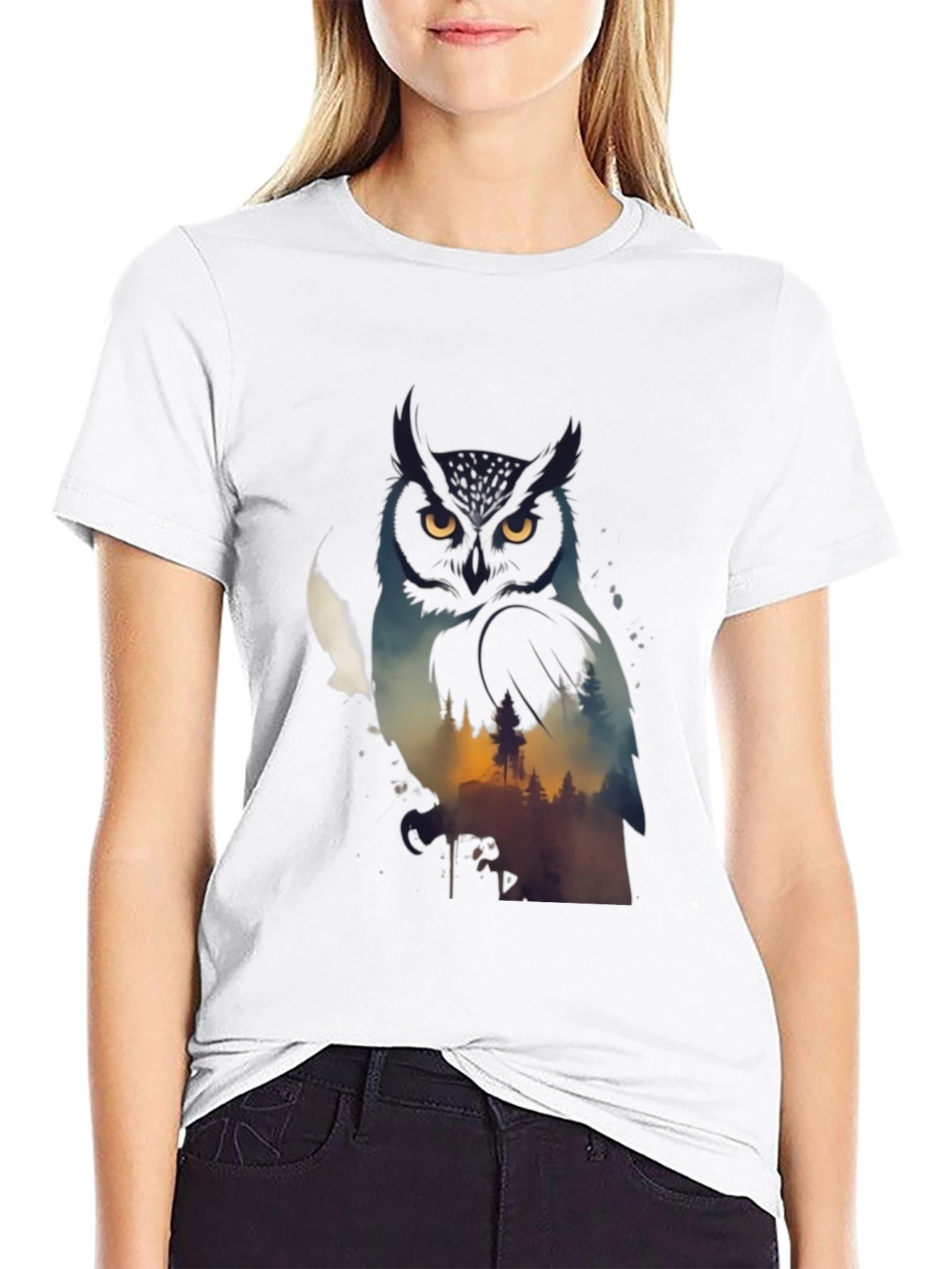 Owl & Forest Graphic Black T-Shirt